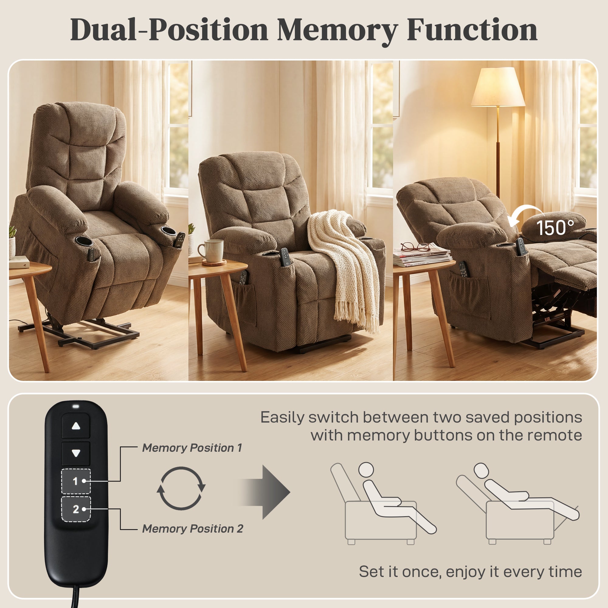 Power Lift Recliner Chair - Massage Brown-DECOROLALA