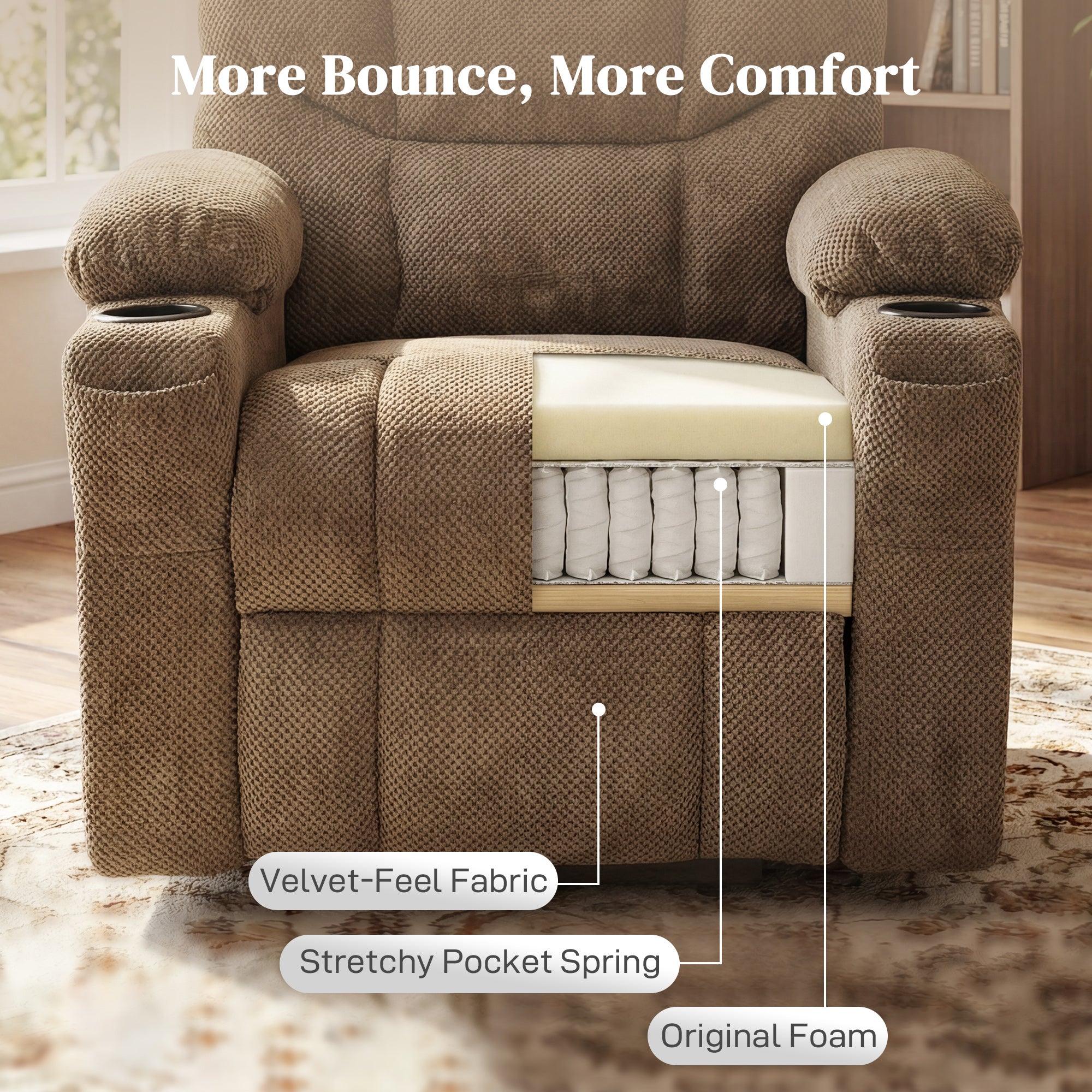 Power Lift Recliner Chair - Massage Brown-DECOROLALA
