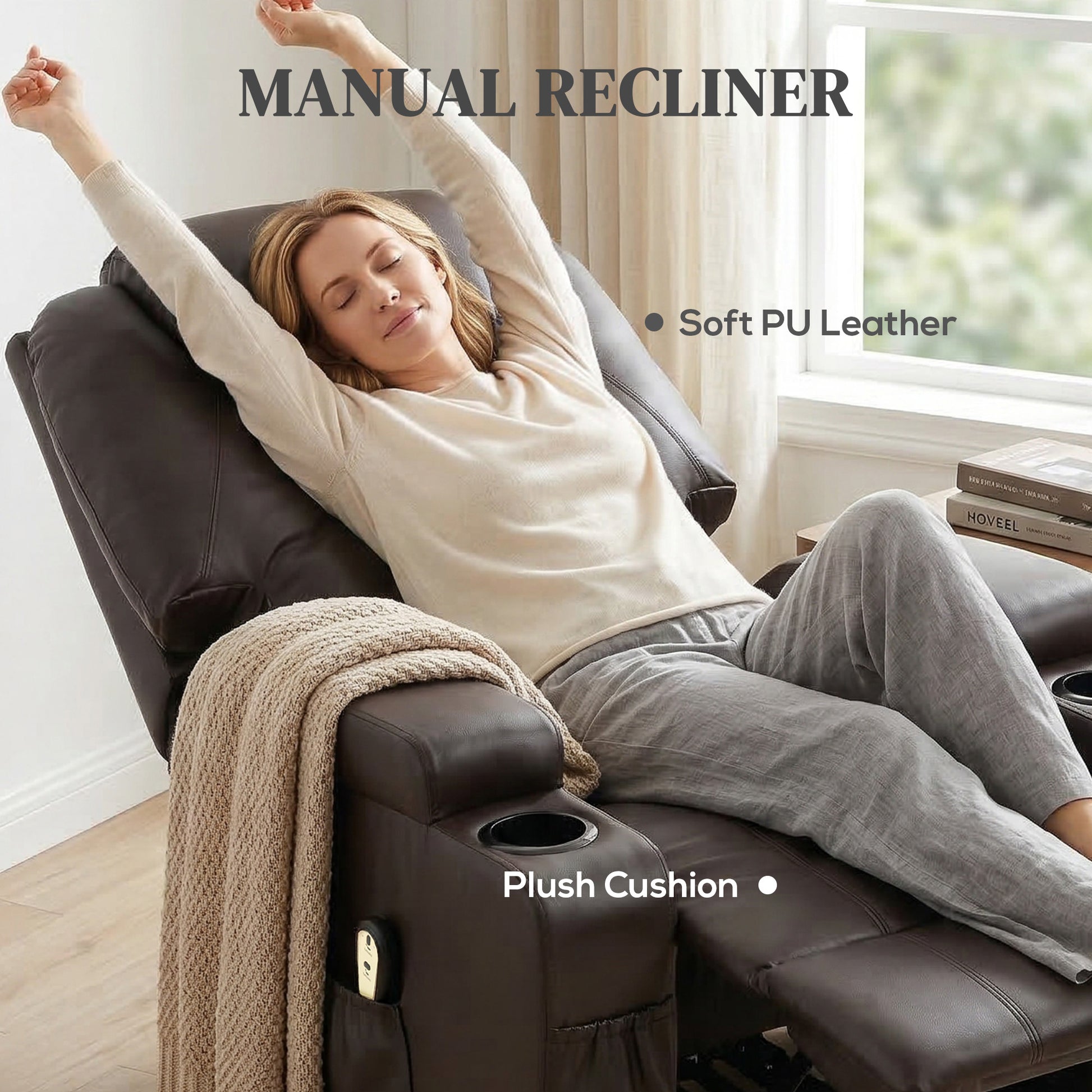 Power Lift Recliner Chair, PU Leather, Brown, Remote, Footrest, Pockets, 120kg Capacity-DECOROLALA