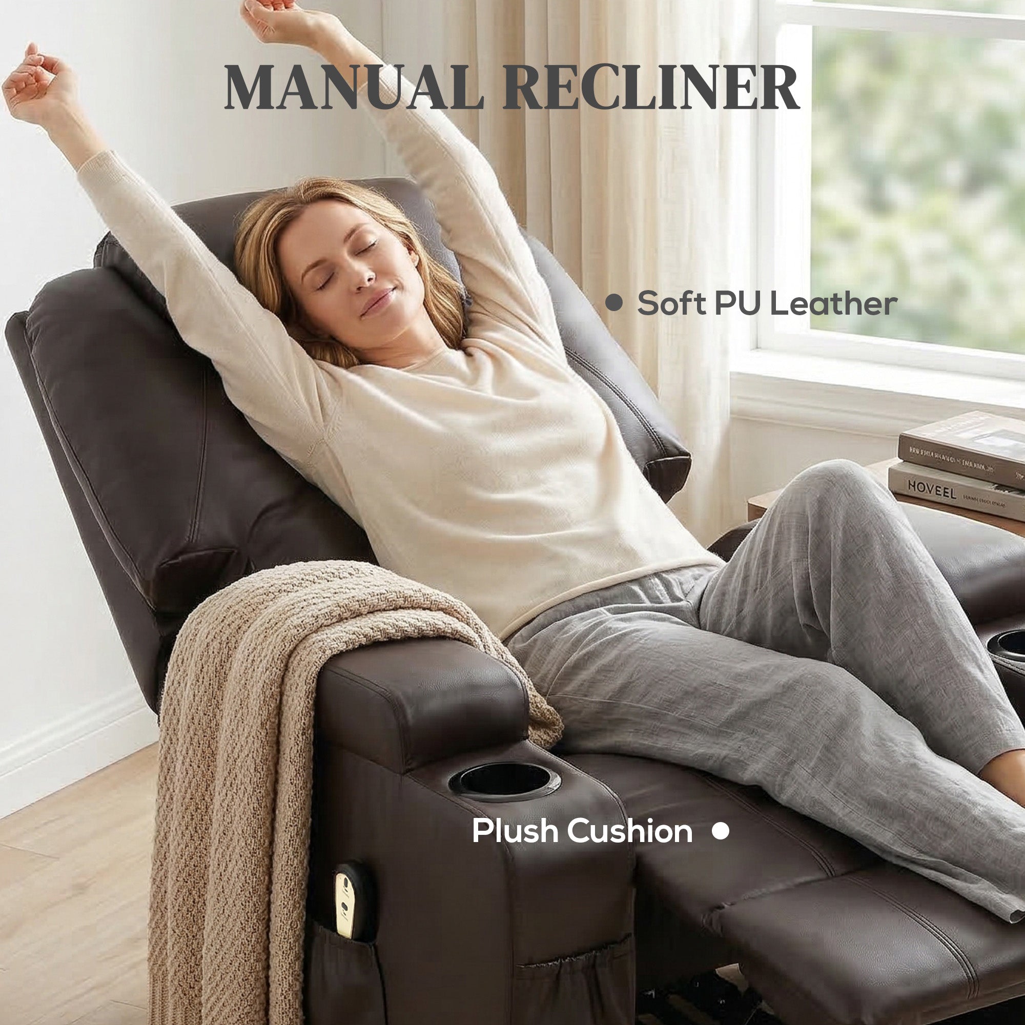 Power Lift Recliner Chair, PU Leather, Brown, Remote, Footrest, Pockets, 120kg Capacity-DECOROLALA