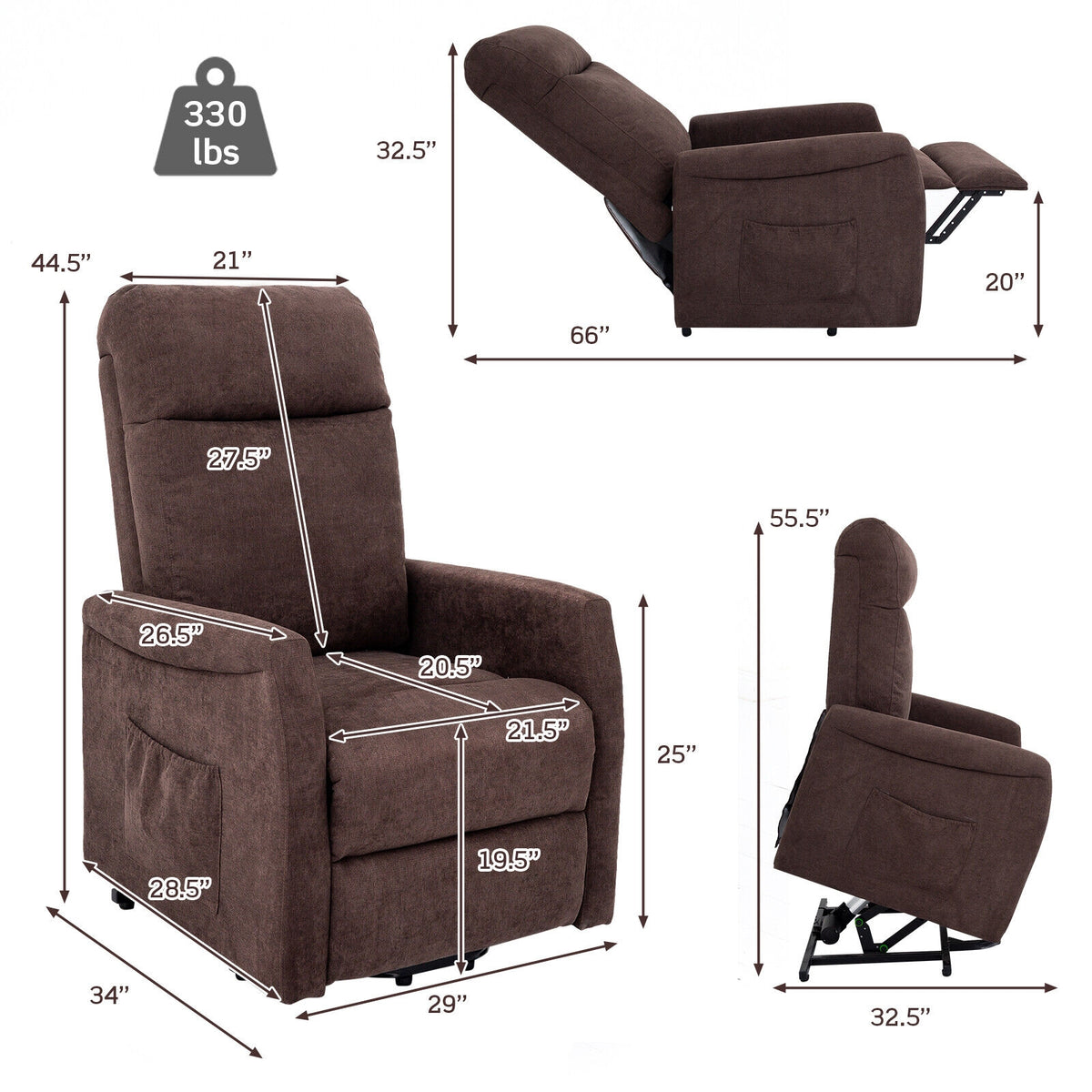 Power Lift Recliner Chair with Remote Control for Elderly-Brown-Recliners-DECOROLALA