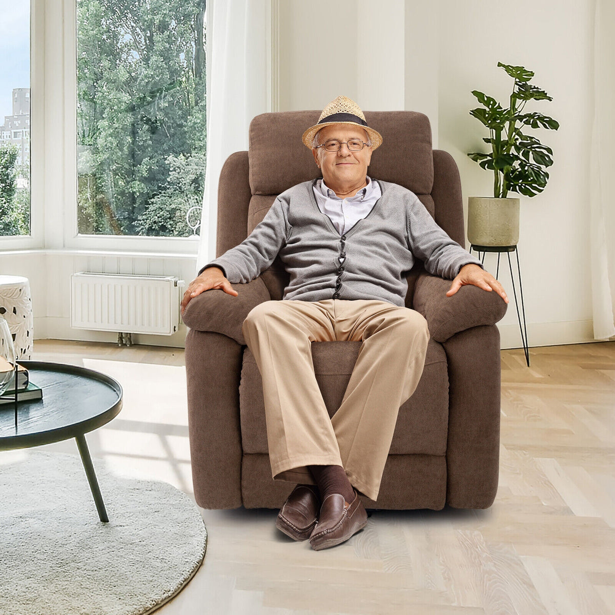 Power Lift Recliner Sofa with Side Pocket and Remote Control-Brown-Recliners-DECOROLALA