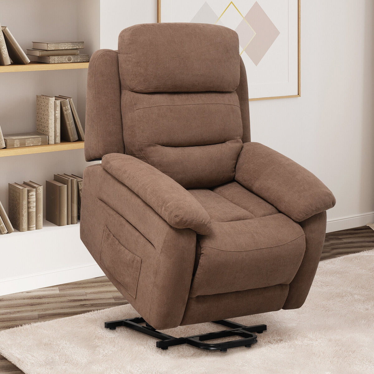 Power Lift Recliner Sofa with Side Pocket and Remote Control-Brown-Recliners-DECOROLALA