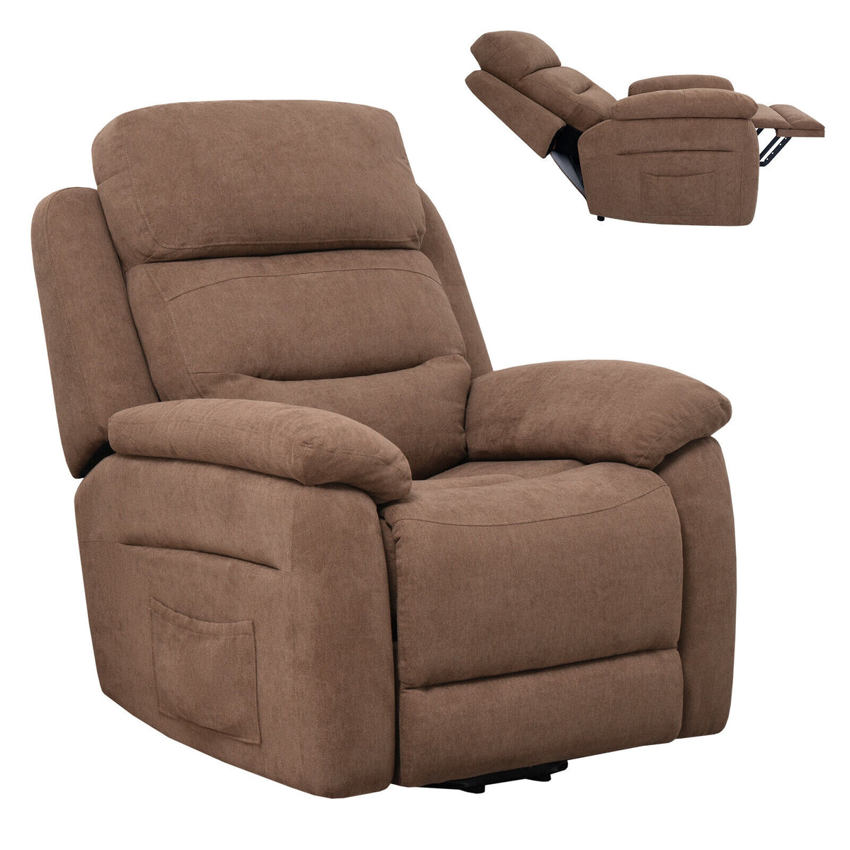 Power Lift Recliner Sofa with Side Pocket and Remote Control-Brown-Recliners-DECOROLALA