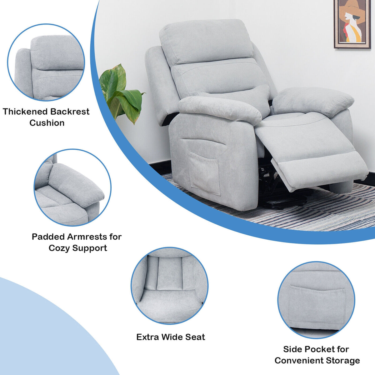 Power Lift Recliner Sofa with Side Pocket and Remote Control-Gray-Recliners-DECOROLALA