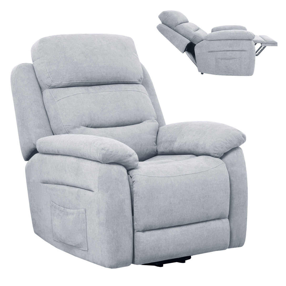 Power Lift Recliner Sofa with Side Pocket and Remote Control-Gray-Recliners-DECOROLALA