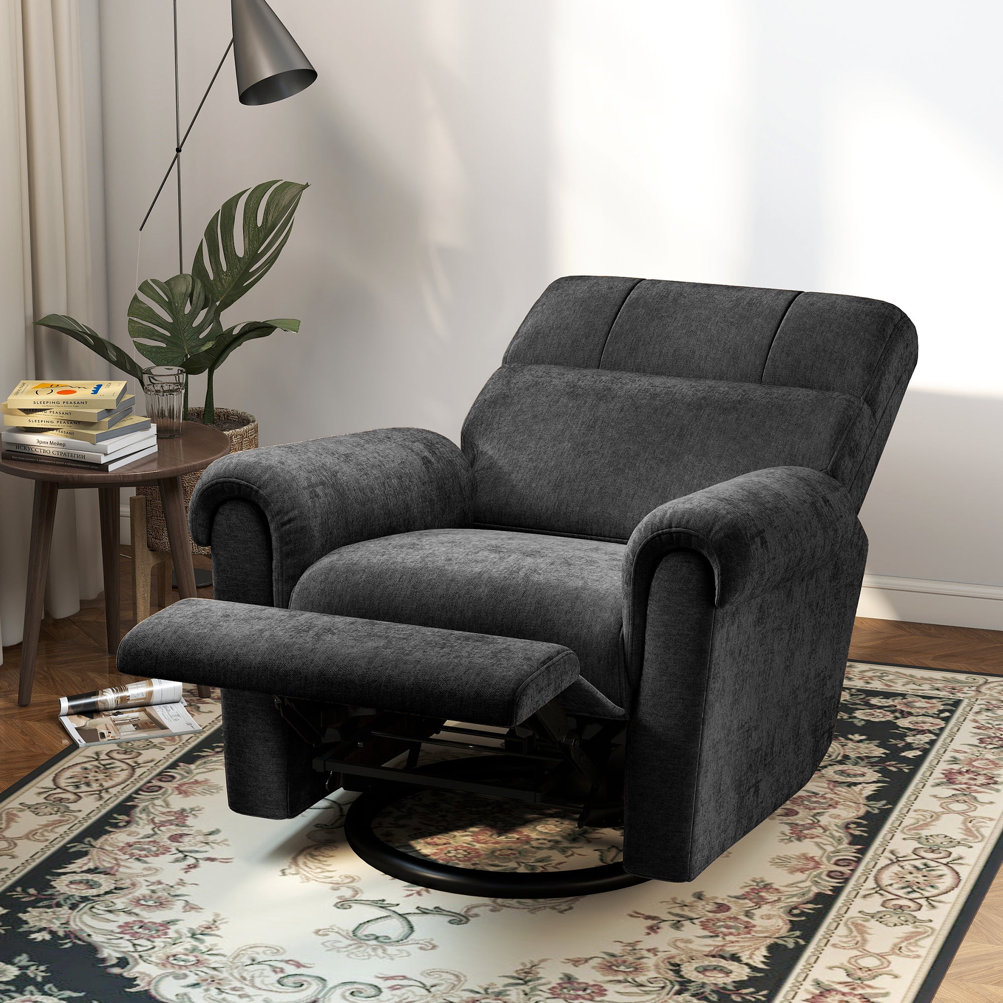 Power Recliner Chair - Black Chenille USB-DECOROLALA