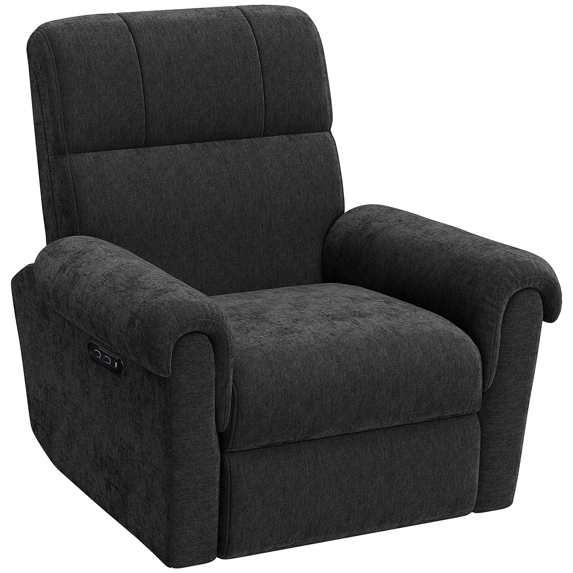 Power Recliner Chair - Black Chenille USB-DECOROLALA