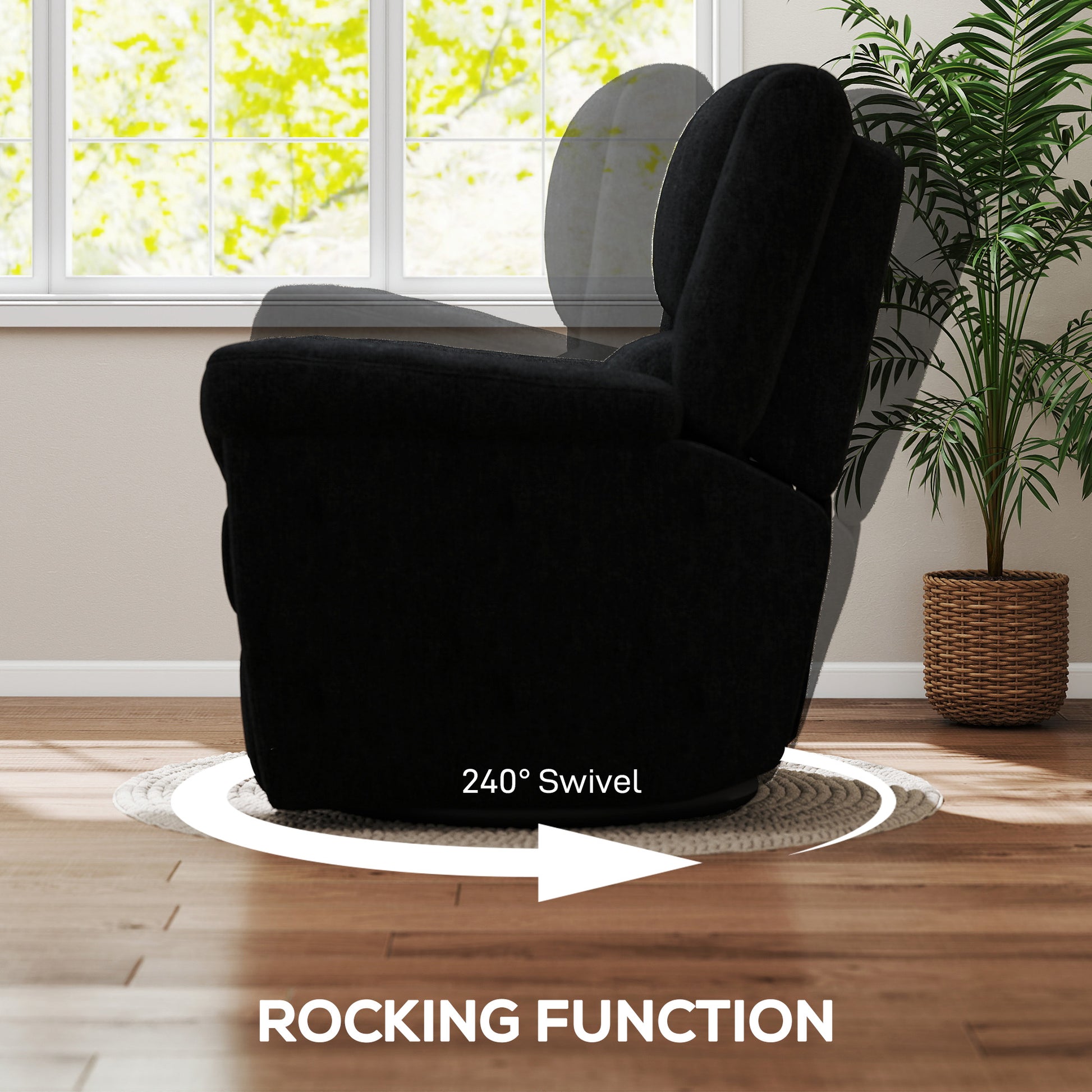 Power Recliner Chair Chenille Black USB-DECOROLALA