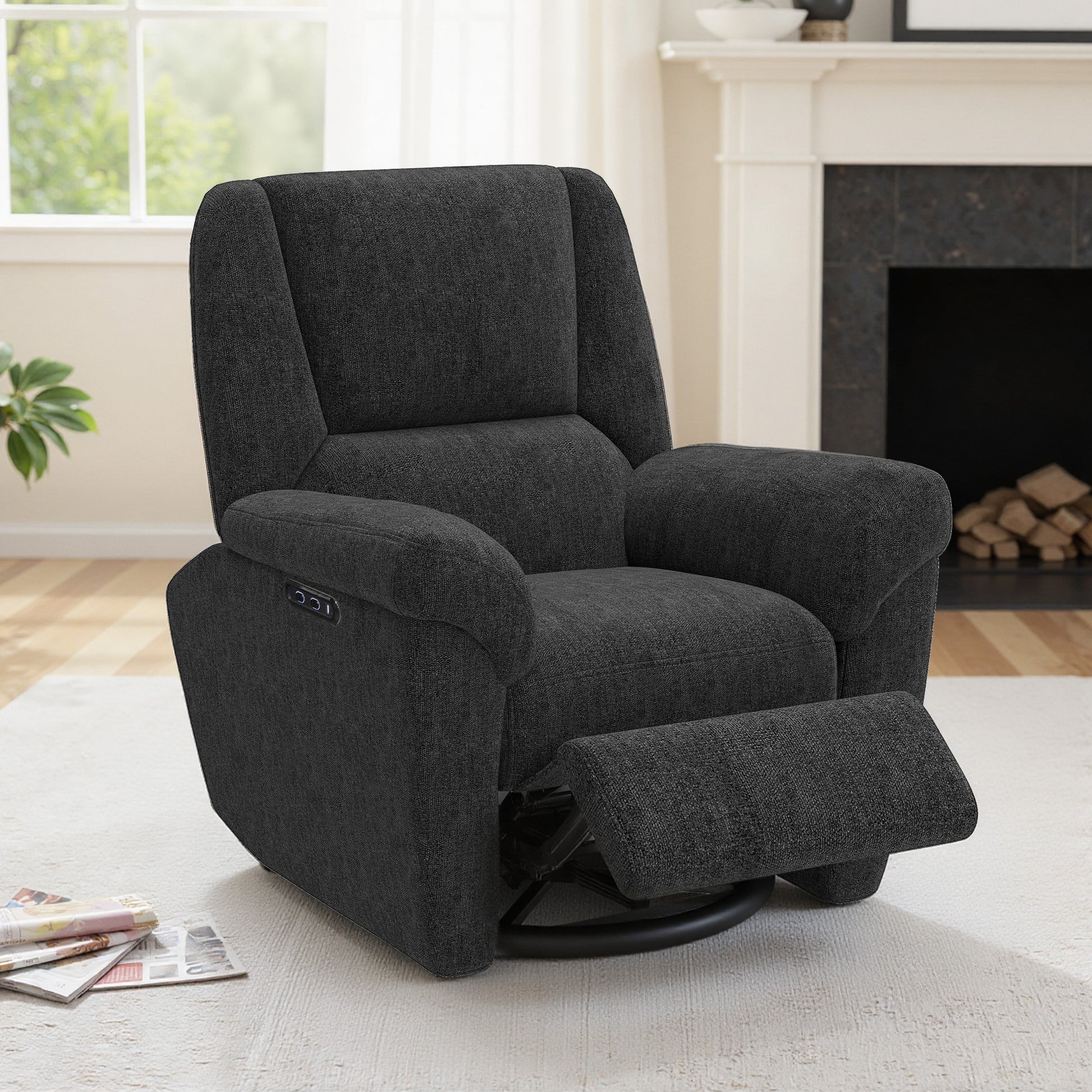 Power Recliner Chair Chenille Black USB-DECOROLALA