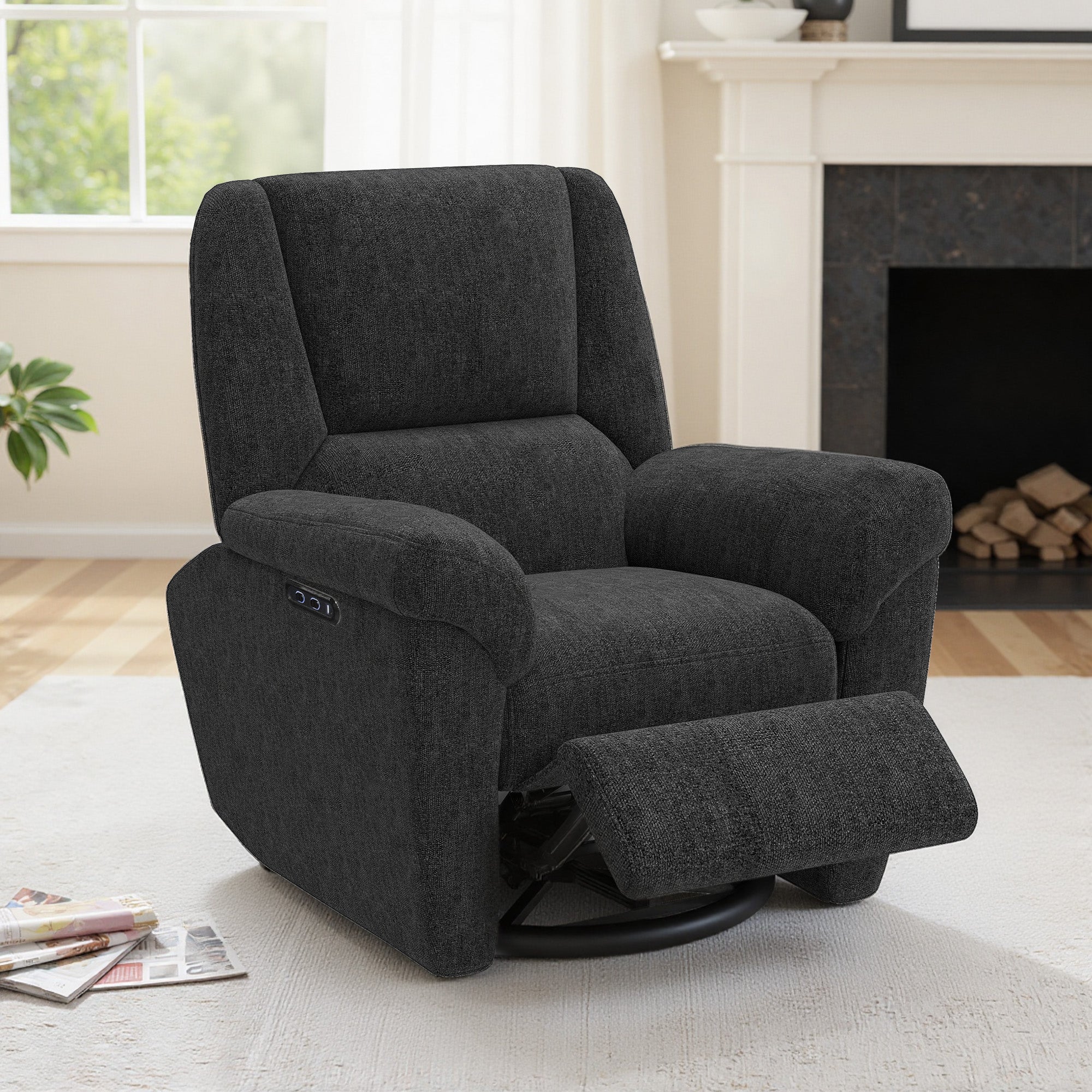 Power Recliner Chair Chenille Black USB-DECOROLALA