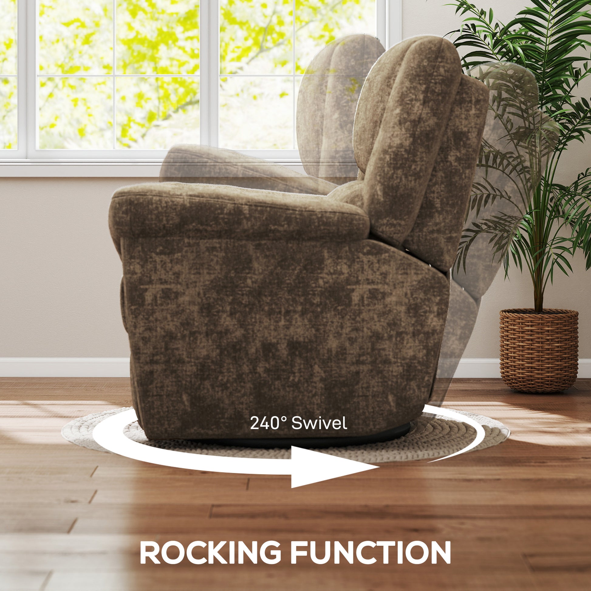 Power Recliner Chair Chenille Dark Brown USB-DECOROLALA