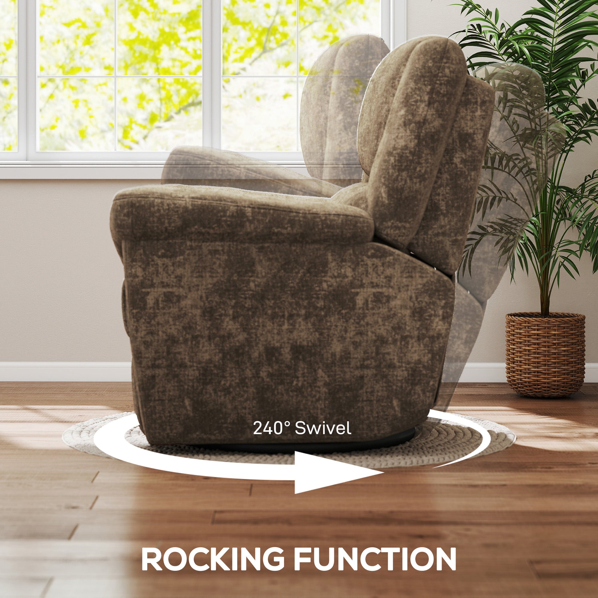 Power Recliner Chair Chenille Dark Brown USB-DECOROLALA