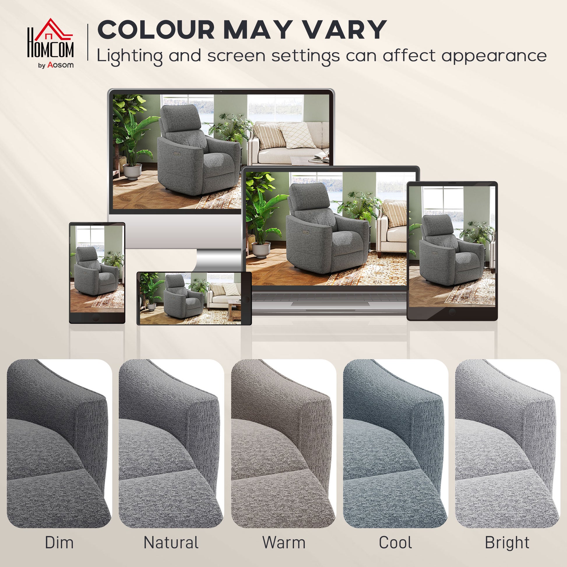 Power Recliner Chair Chenille Dark Grey USB-DECOROLALA
