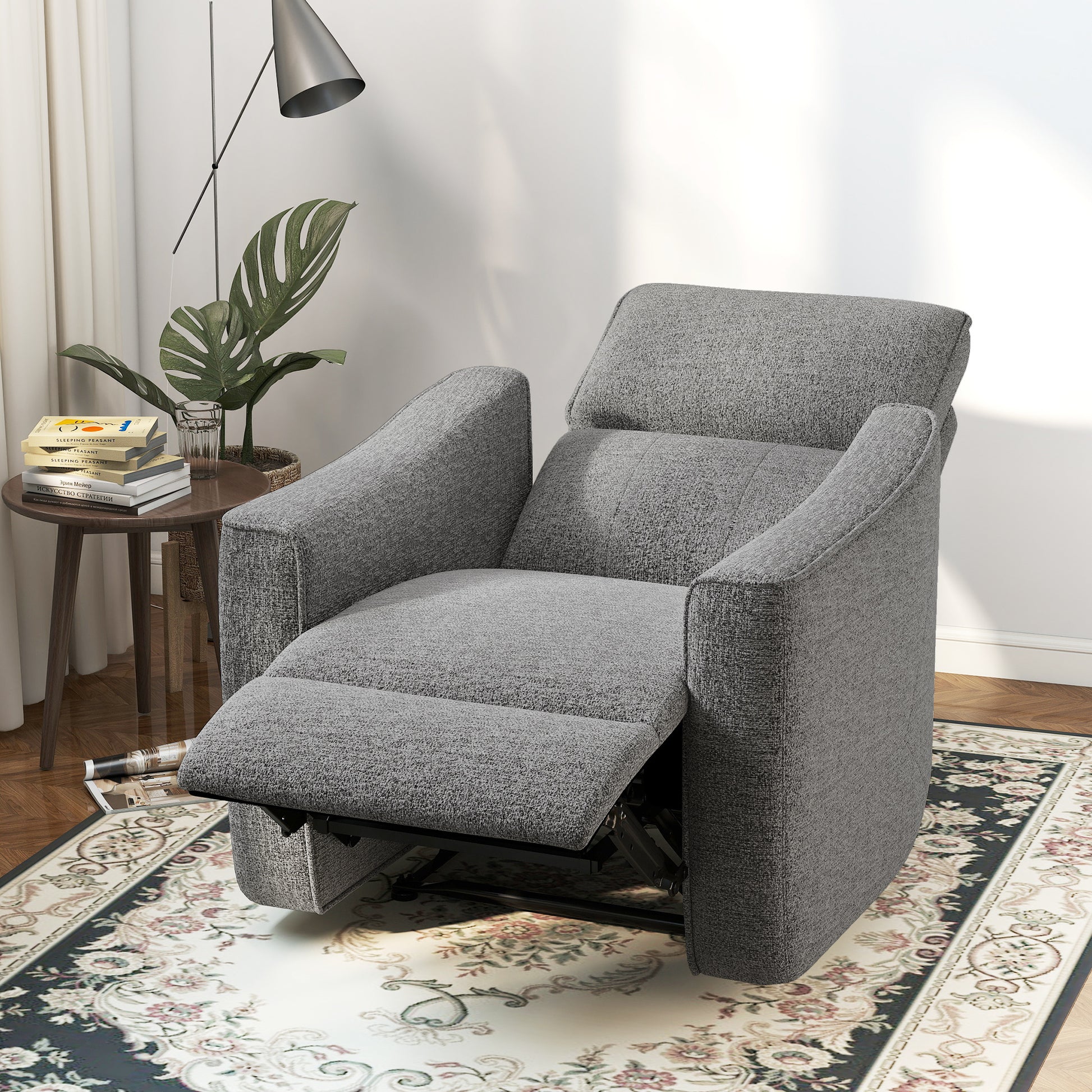 Power Recliner Chair Chenille Dark Grey USB-DECOROLALA