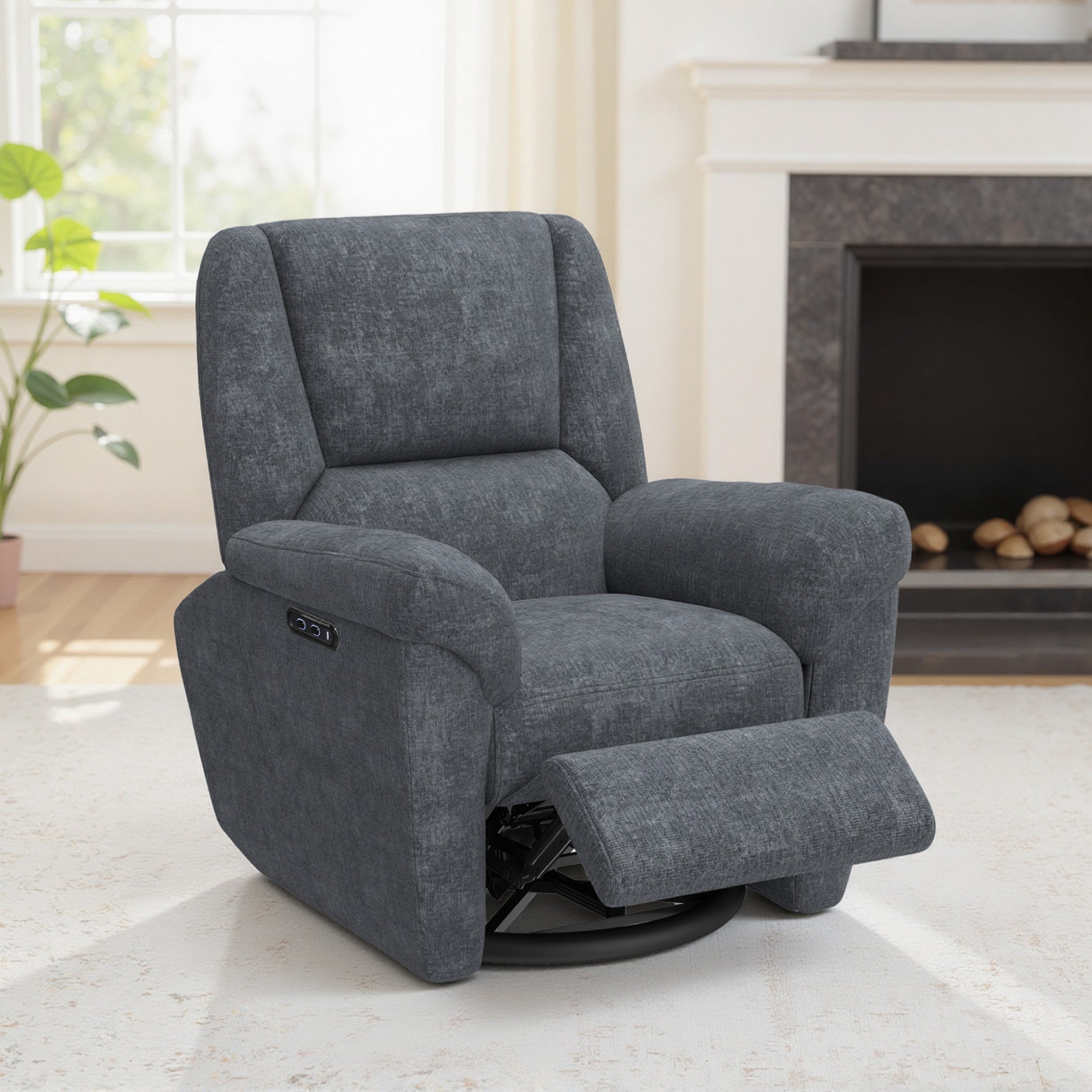 Power Recliner Chair Chenille Dark Grey USB-DECOROLALA