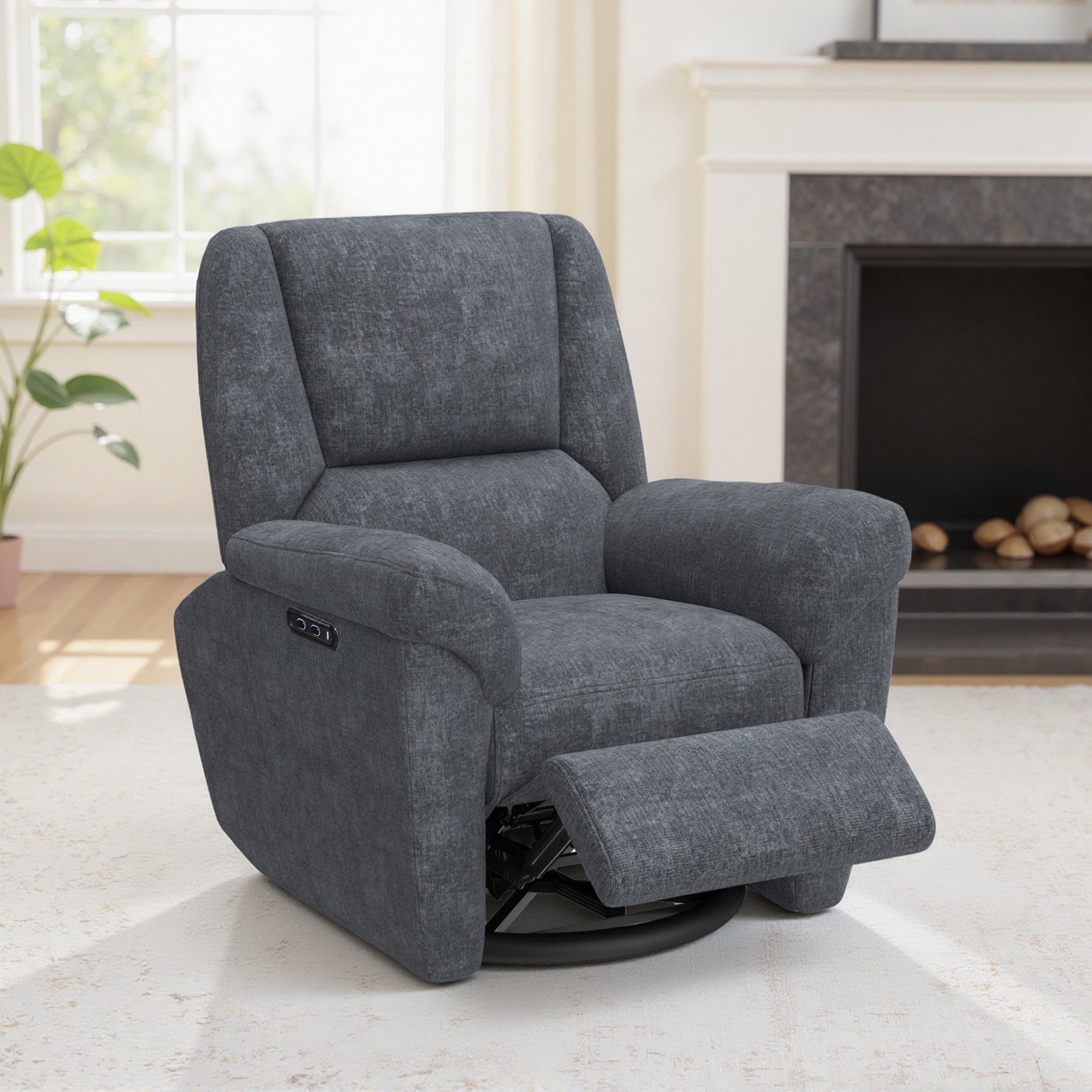 Power Recliner Chair Chenille Dark Grey USB-DECOROLALA