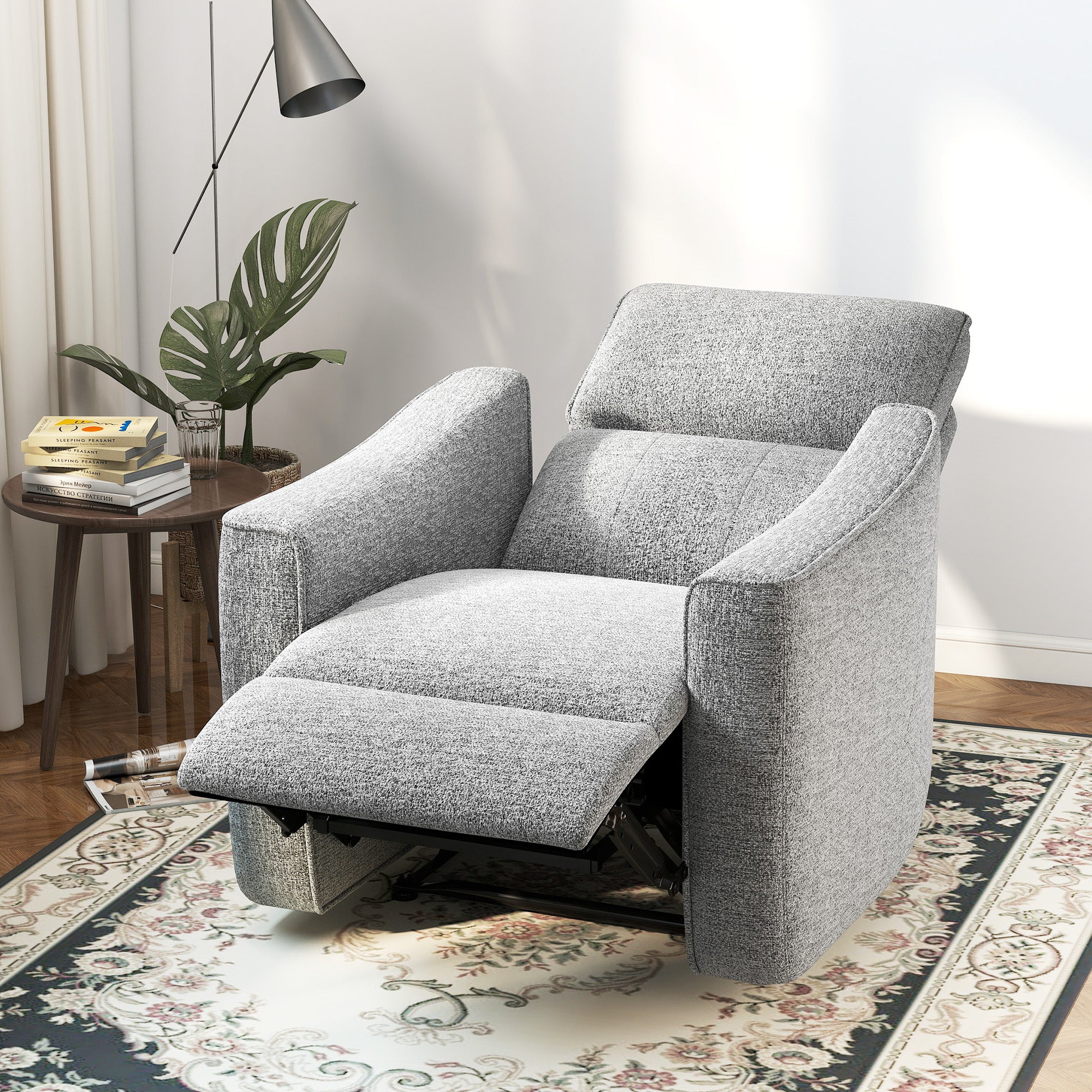 Power Recliner Chair Chenille Grey USB-DECOROLALA