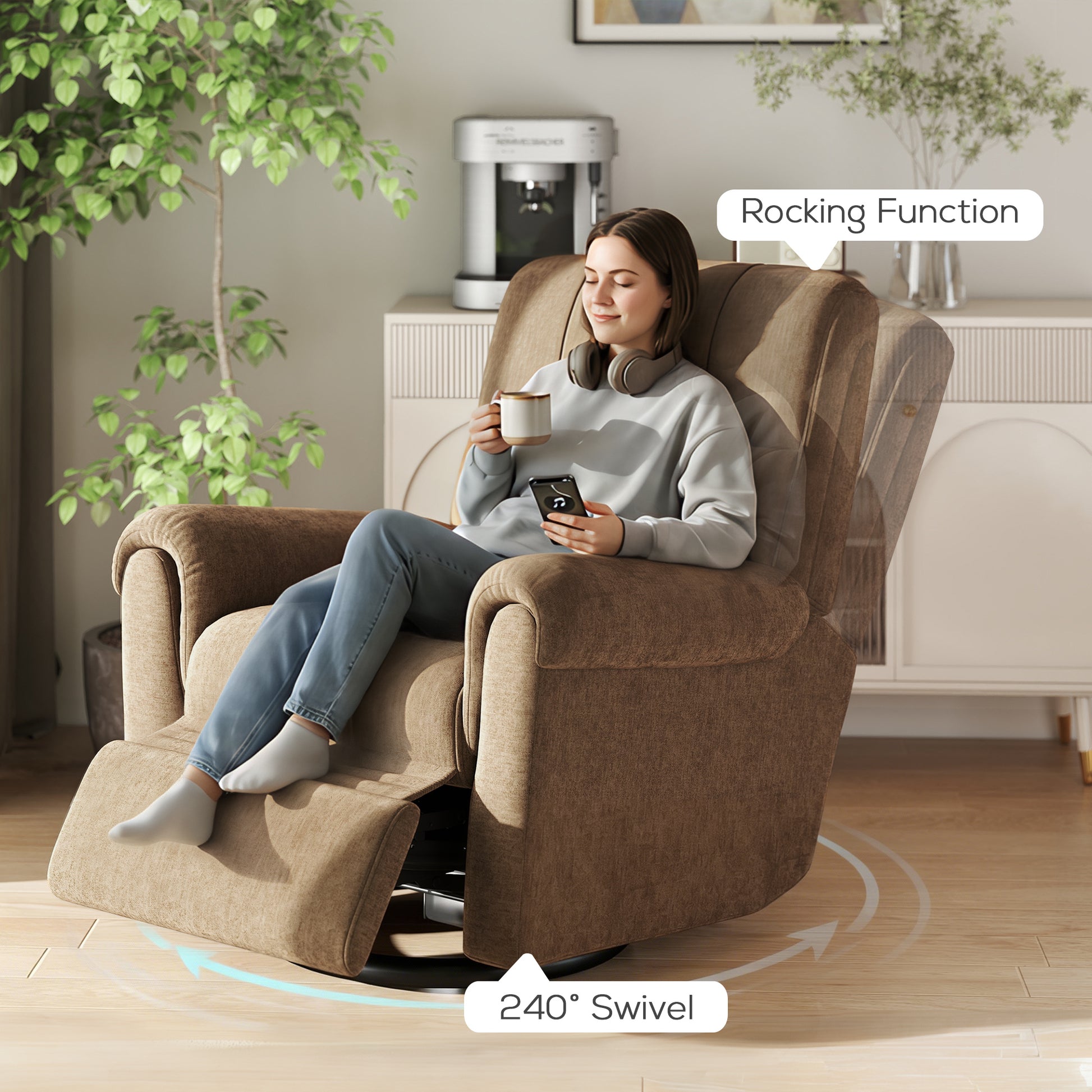 Power Recliner Chair - Dark Brown Chenille-DECOROLALA