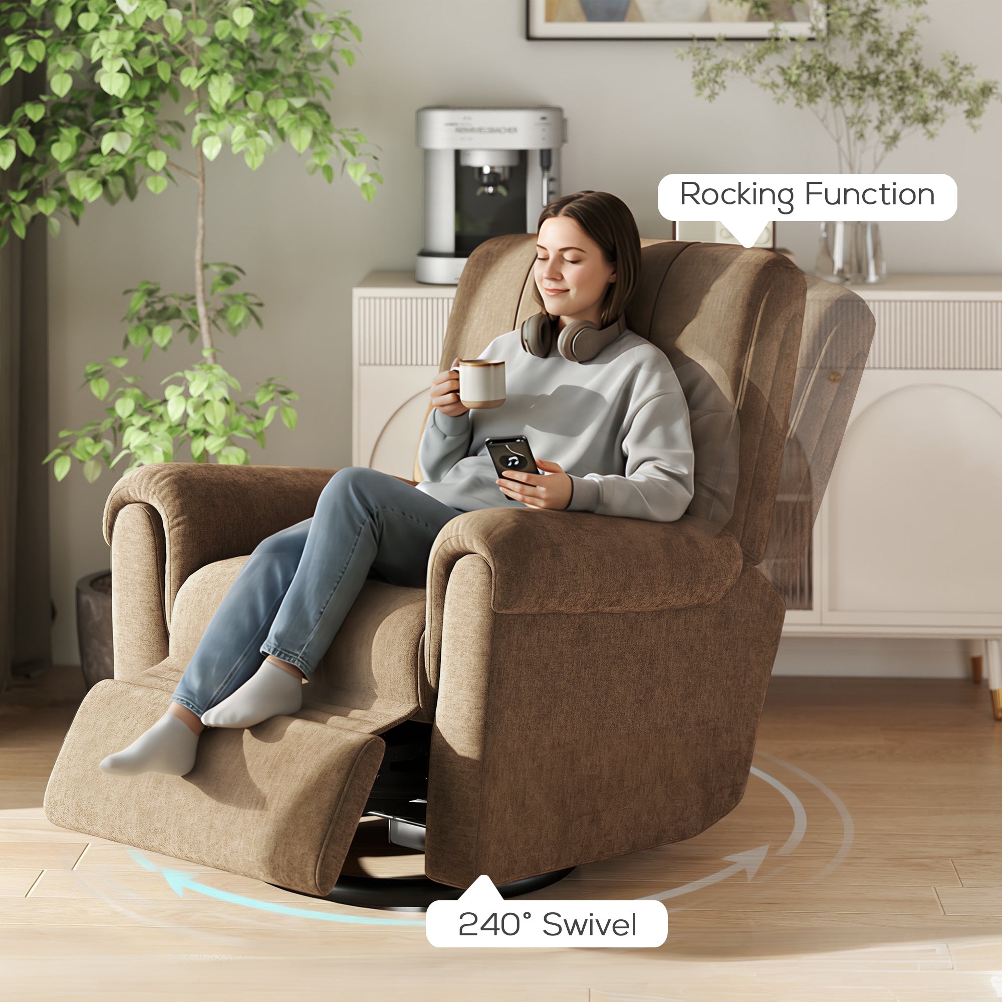 Power Recliner Chair - Dark Brown Chenille-DECOROLALA