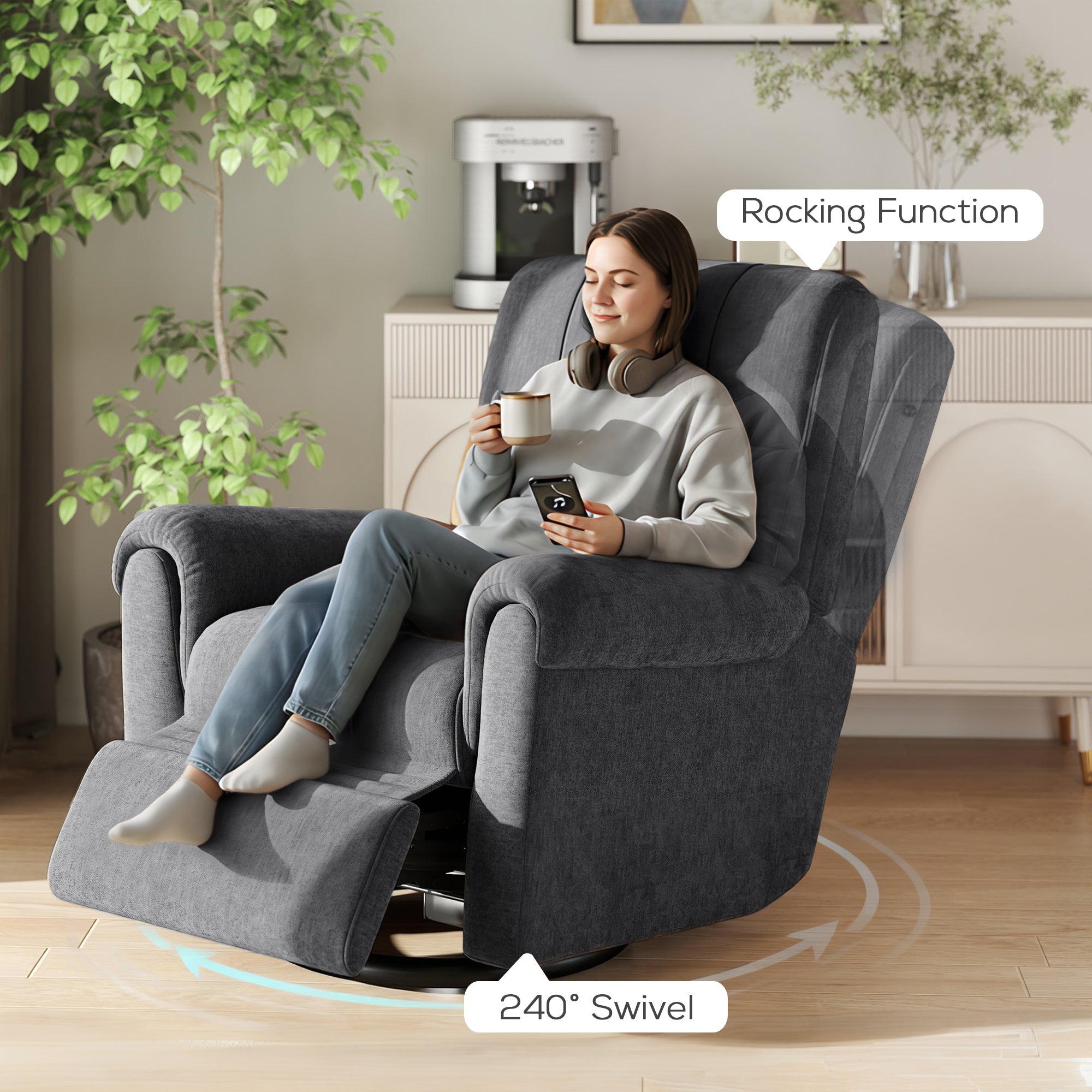 Power Recliner Chair - Dark Grey Chenille USB-DECOROLALA
