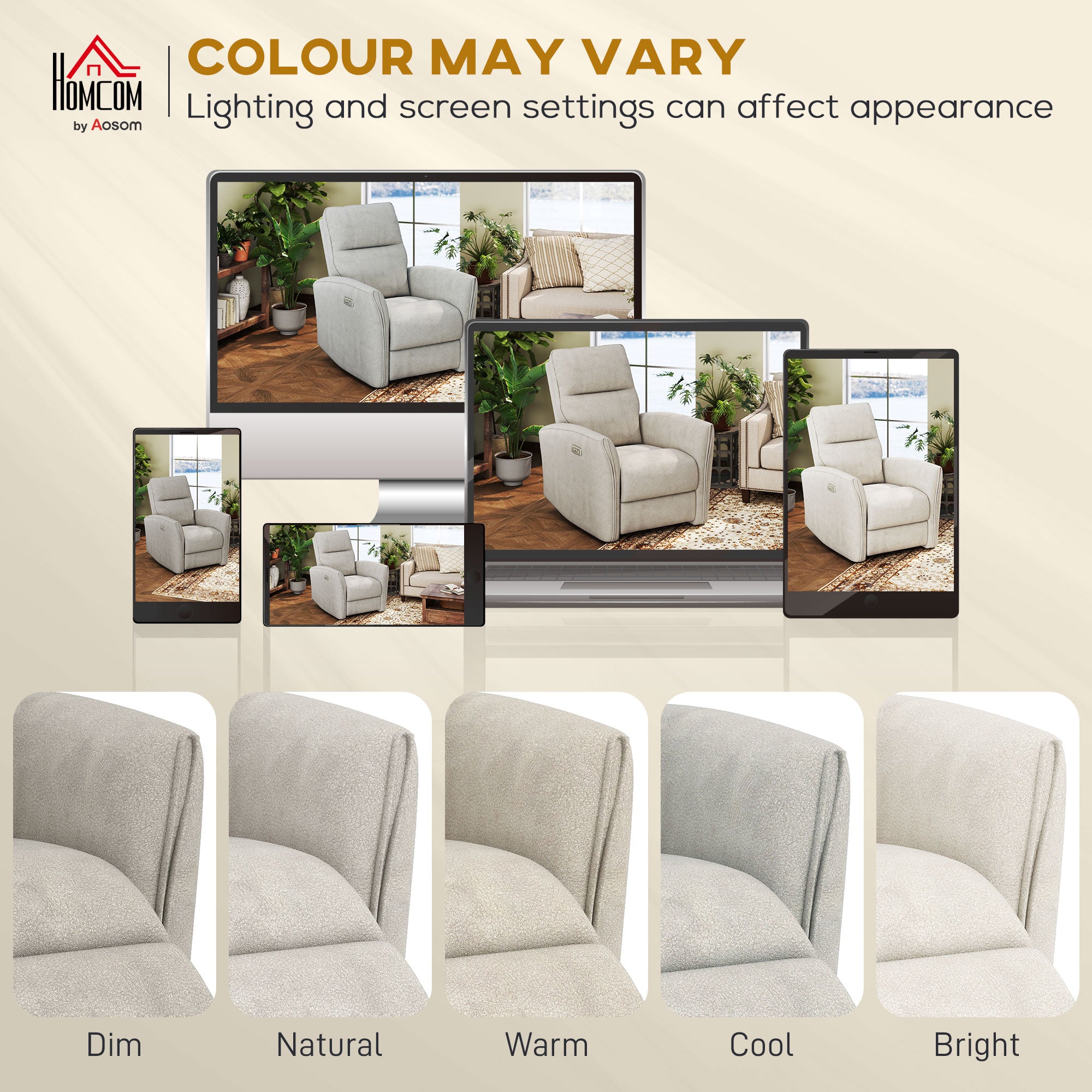Power Recliner Chair Fabric USB Beige-DECOROLALA