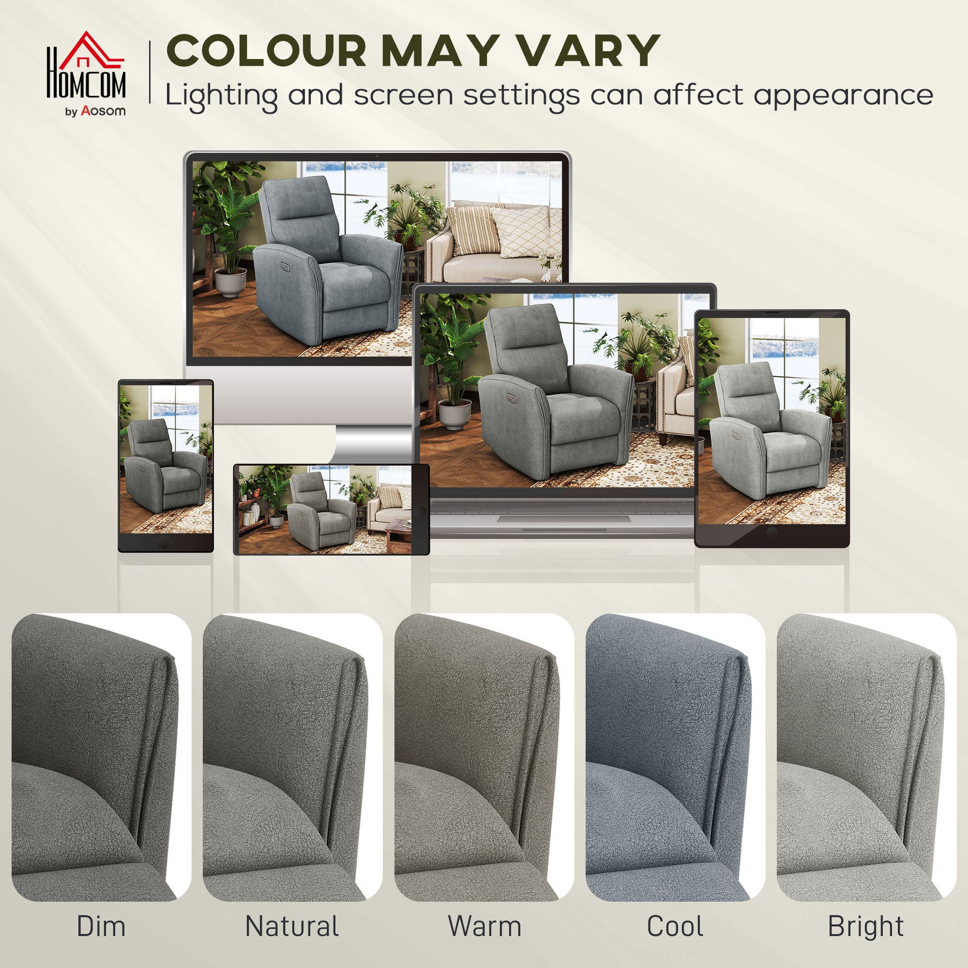 Power Recliner Chair - Grey Fabric USB-DECOROLALA