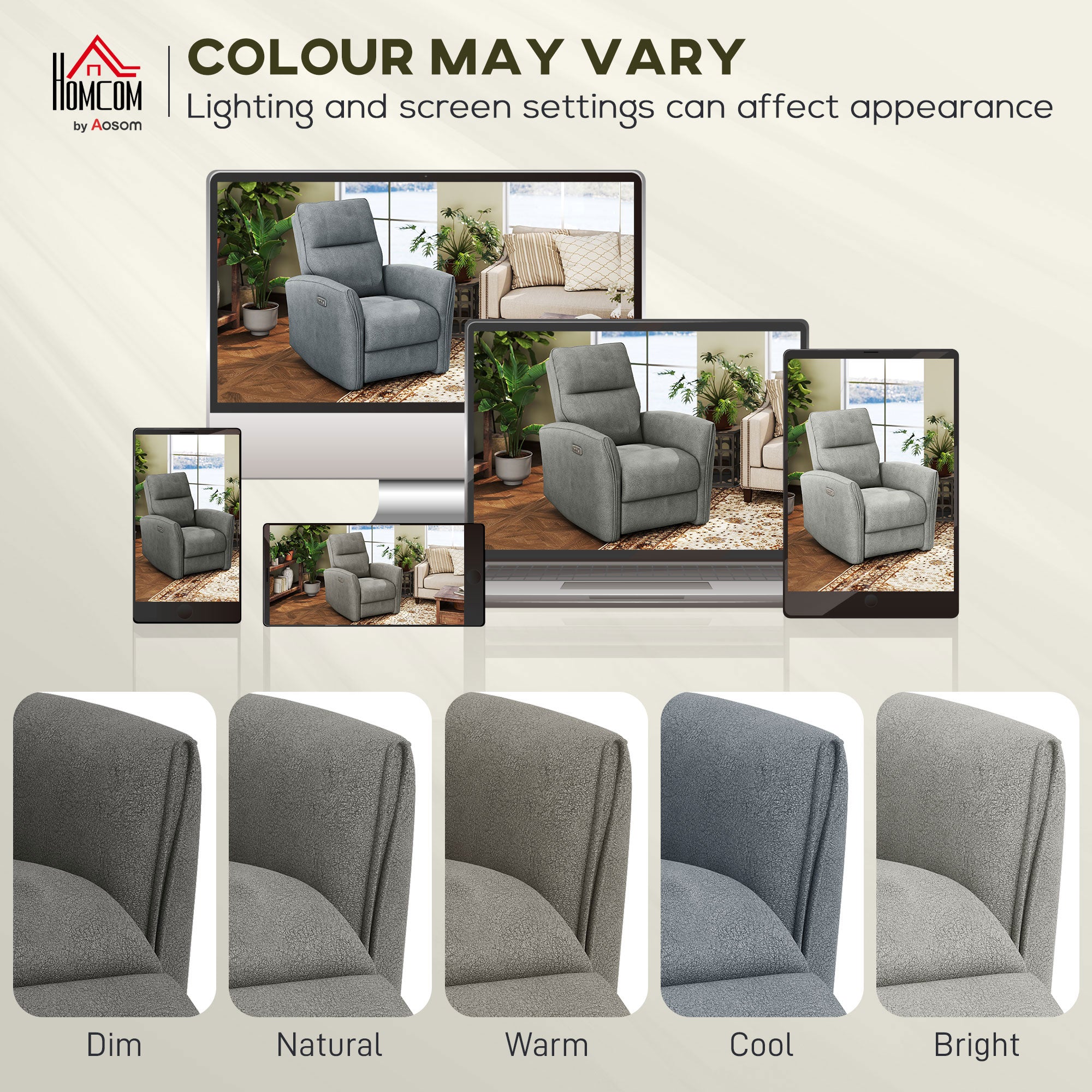 Power Recliner Chair - Grey Fabric USB-DECOROLALA