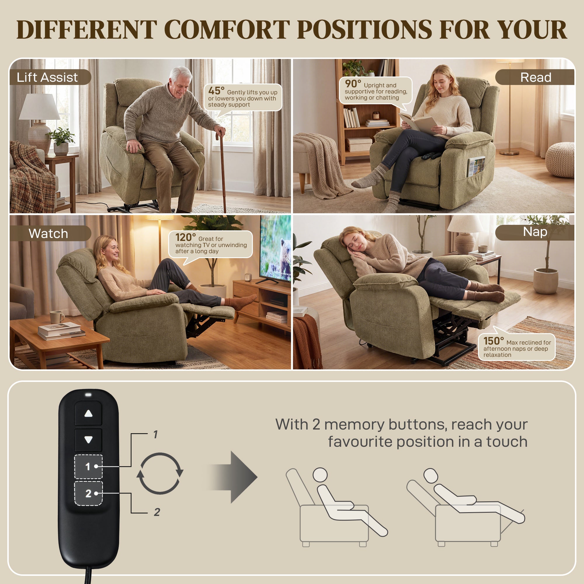 Power Recliner Chair Massage Lift Brown-DECOROLALA
