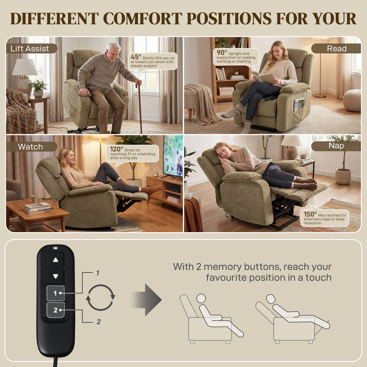 Power Recliner Chair Massage Lift Brown-DECOROLALA