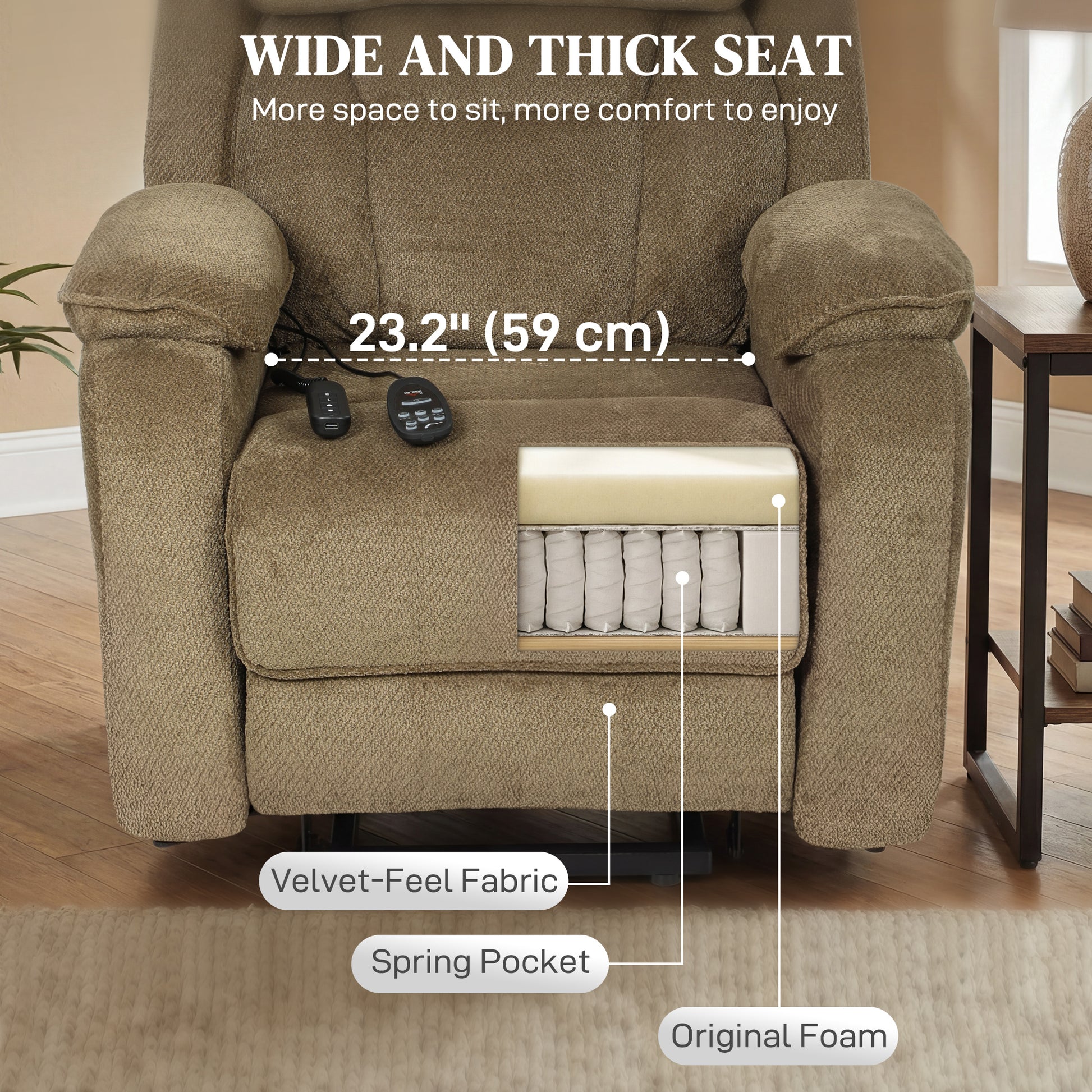 Power Recliner Chair Massage Lift Brown-DECOROLALA