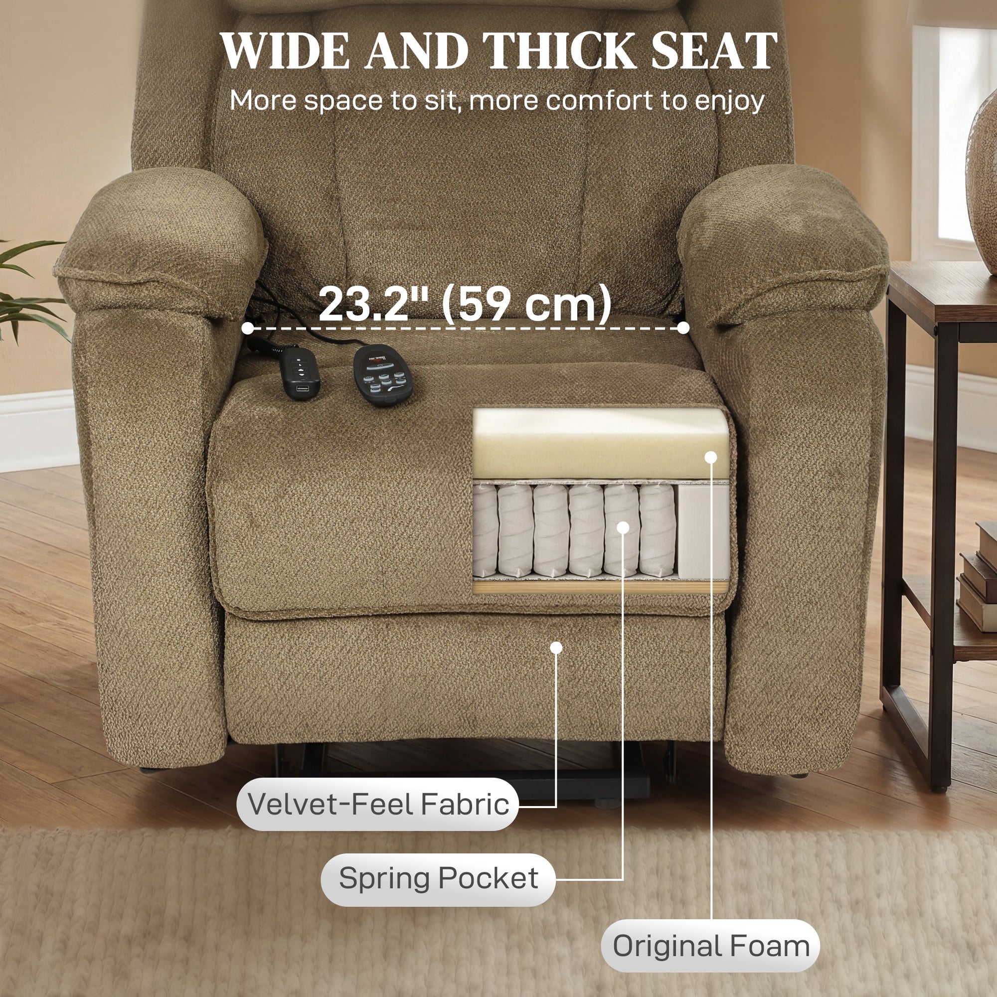 Power Recliner Chair Massage Lift Brown-DECOROLALA