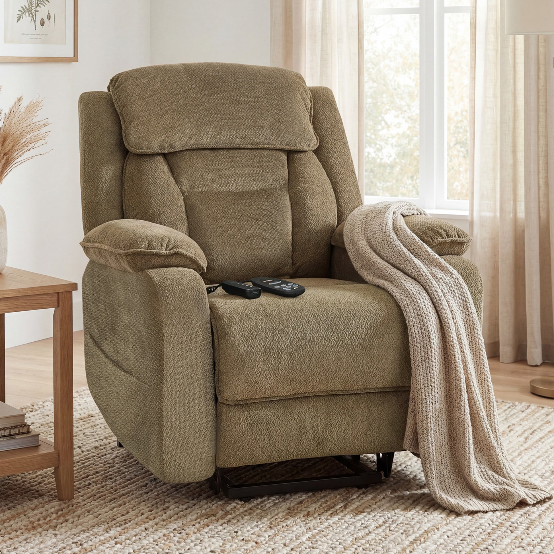 Power Recliner Chair Massage Lift Brown-DECOROLALA