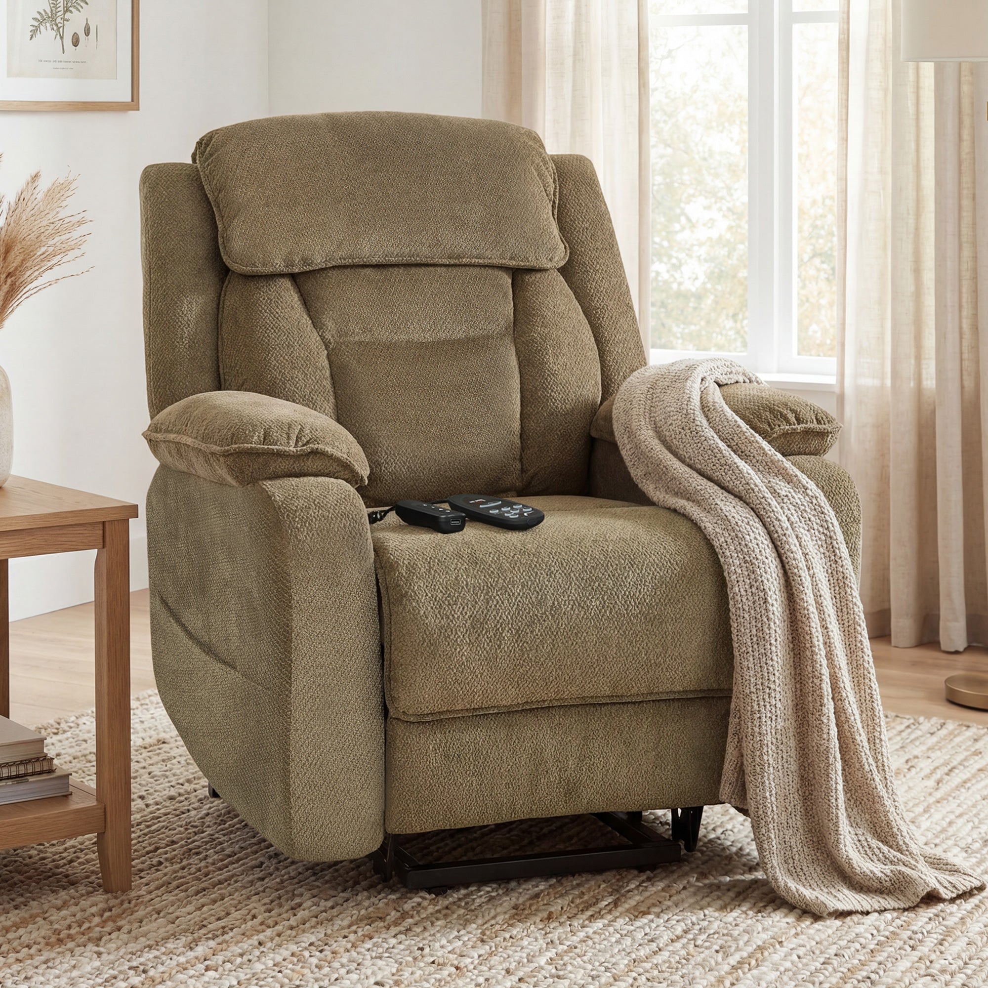 Power Recliner Chair Massage Lift Brown-DECOROLALA