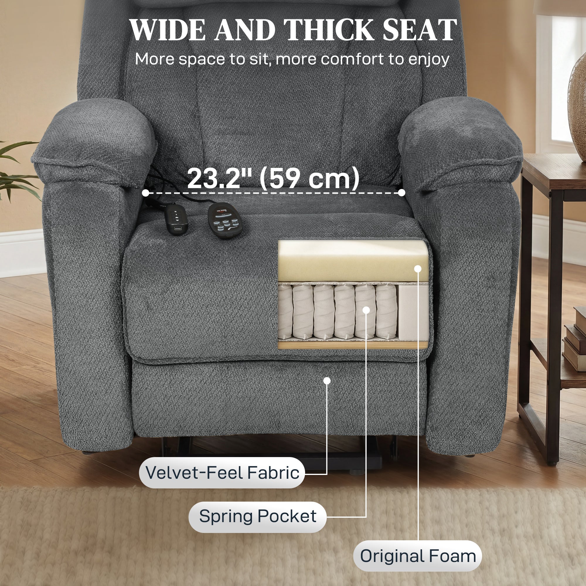 Power Recliner Chair with Massage & Lift - Grey-DECOROLALA