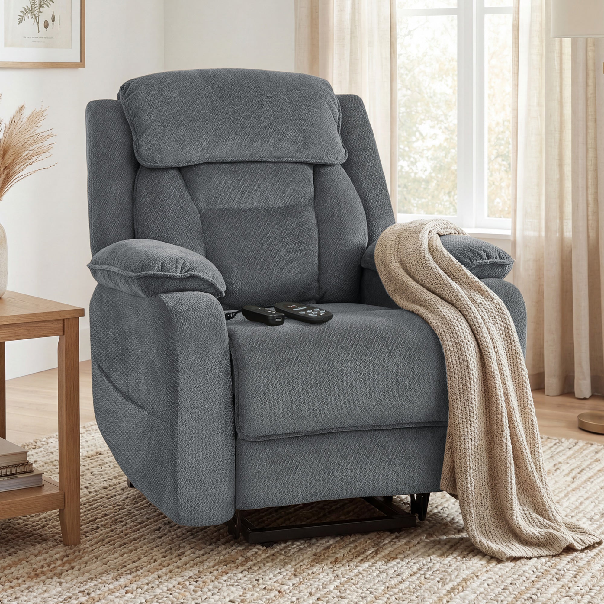 Power Recliner Chair with Massage & Lift - Grey-DECOROLALA