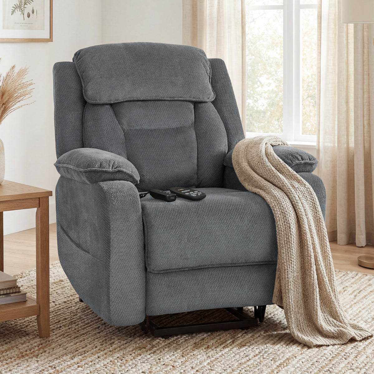 Power Recliner Chair with Massage & Lift - Grey-DECOROLALA
