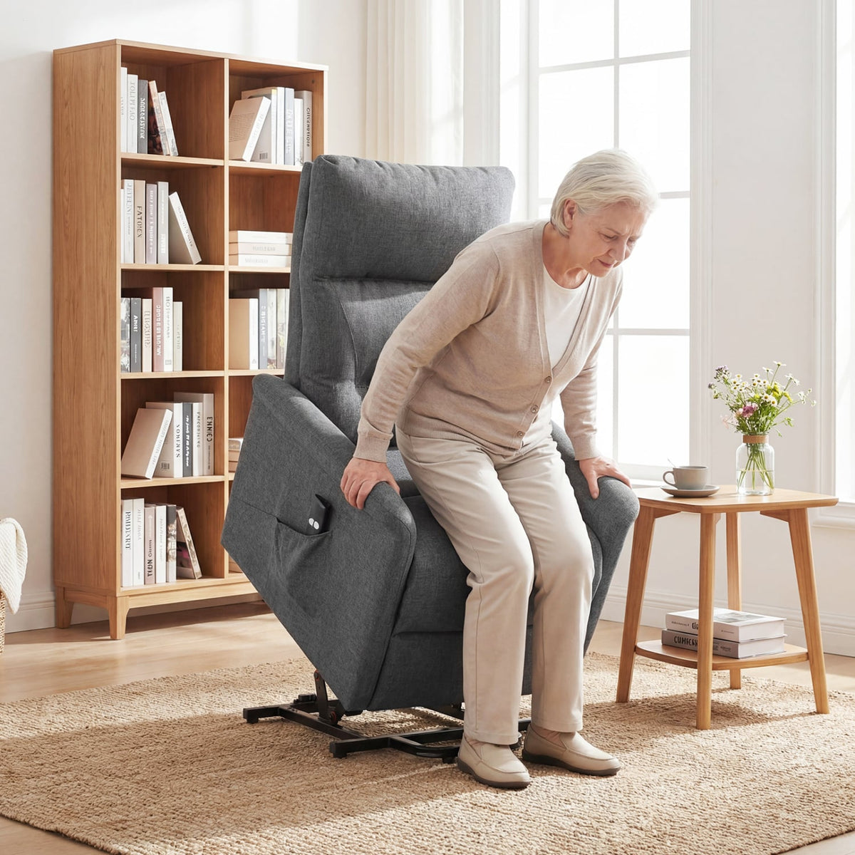 Power Lift Recliner Chair for Elderly with Remote Control and Side Storage Pocket-Gray-Recliners-DECOROLALA