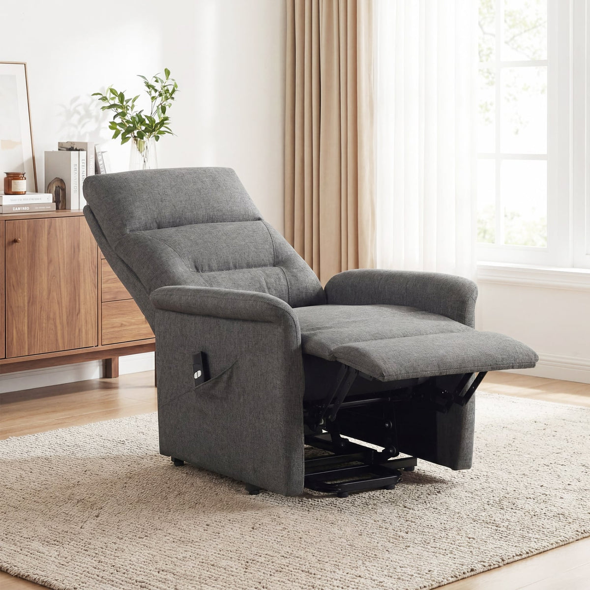 Power Lift Recliner Chair for Elderly with Remote Control and Side Storage Pocket-Gray-Recliners-DECOROLALA