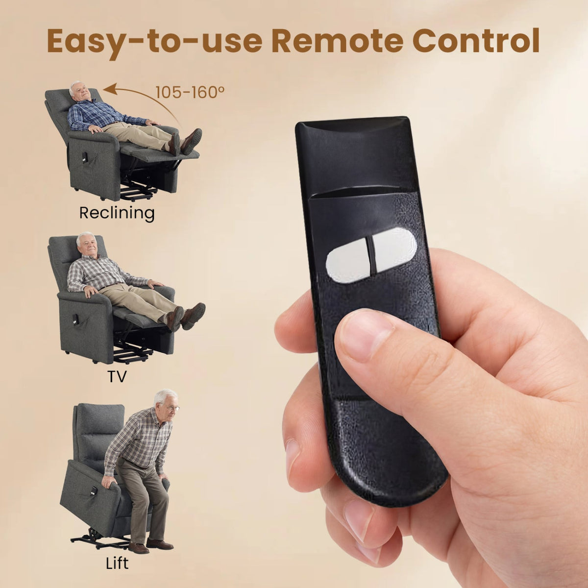 Power Lift Recliner Chair for Elderly with Remote Control and Side Storage Pocket-Gray-Recliners-DECOROLALA