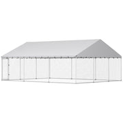 Galvanized Steel Outdoor Dog Kennel with Roof, Safety Locks, for Backyard, 19.7' x 14.8' x 7.9'