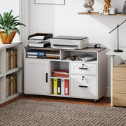 Mobile Printer Stand with Charging Station - White
