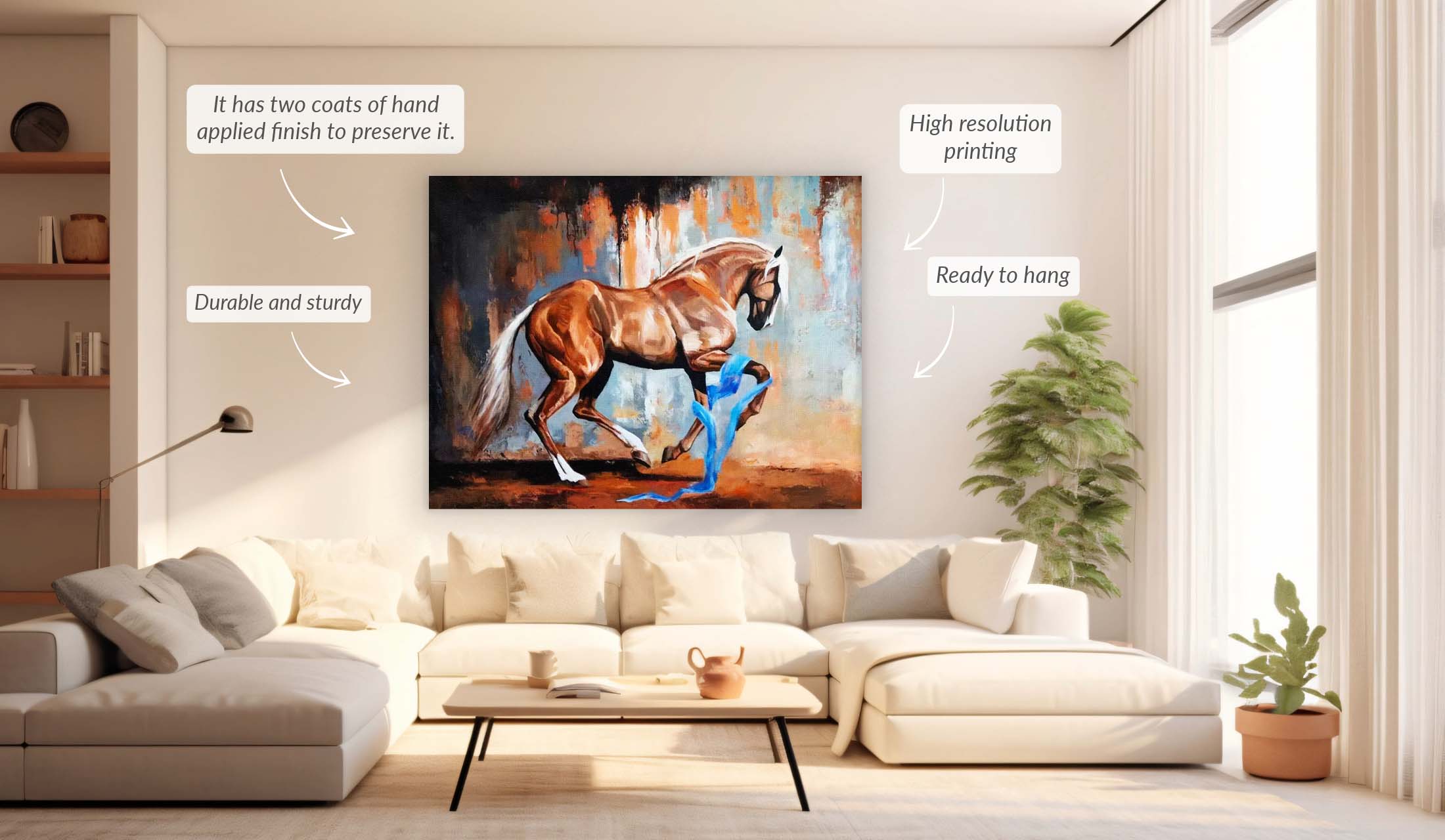 Prancing Horse Canvas Wall Art 48x36 Diamond Varnish-Wall Art-DECOROLALA