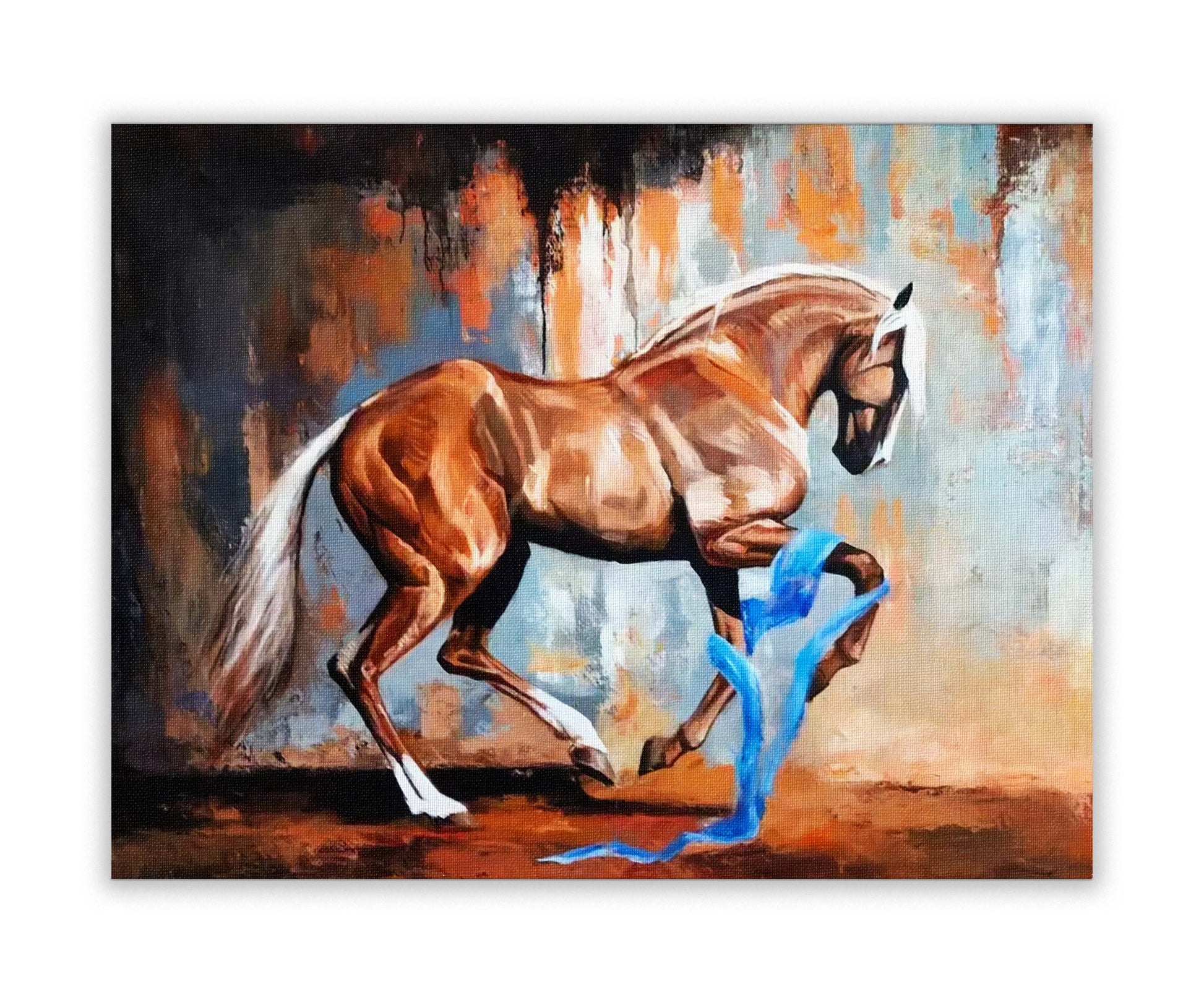 Prancing Horse-Wall Decor- Wildlife Canvas Art - Gold varnish-Wall Art-DECOROLALA