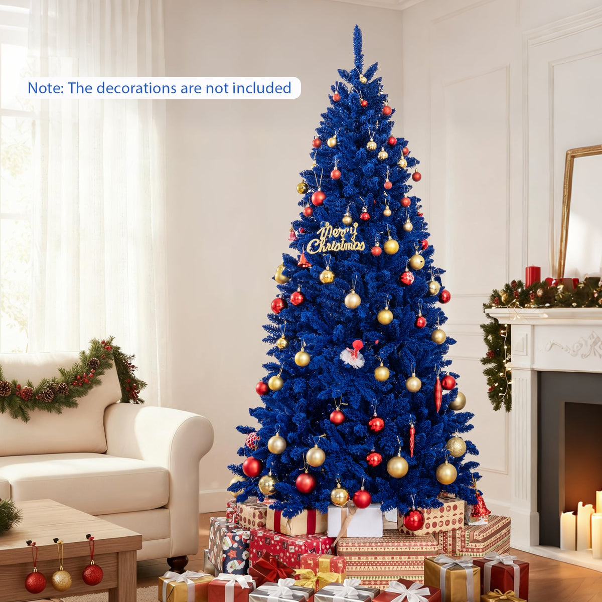 Pre-Lit Artificial Christmas Tree with 340 Blue LED Lights and 3 Modes-7 ft-Christmas Trees-DECOROLALA