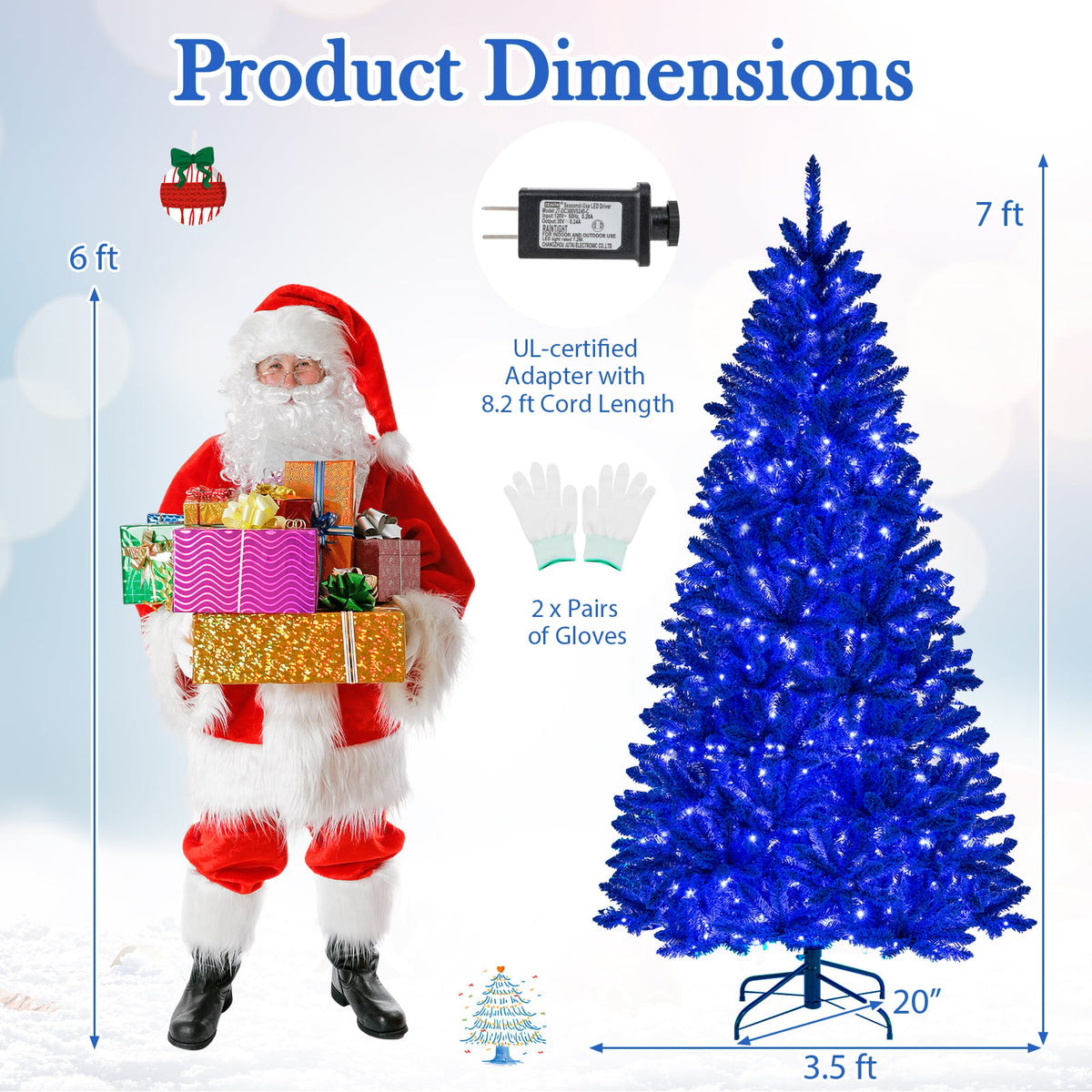 Pre-Lit Artificial Christmas Tree with 340 Blue LED Lights and 3 Modes-7 ft-Christmas Trees-DECOROLALA