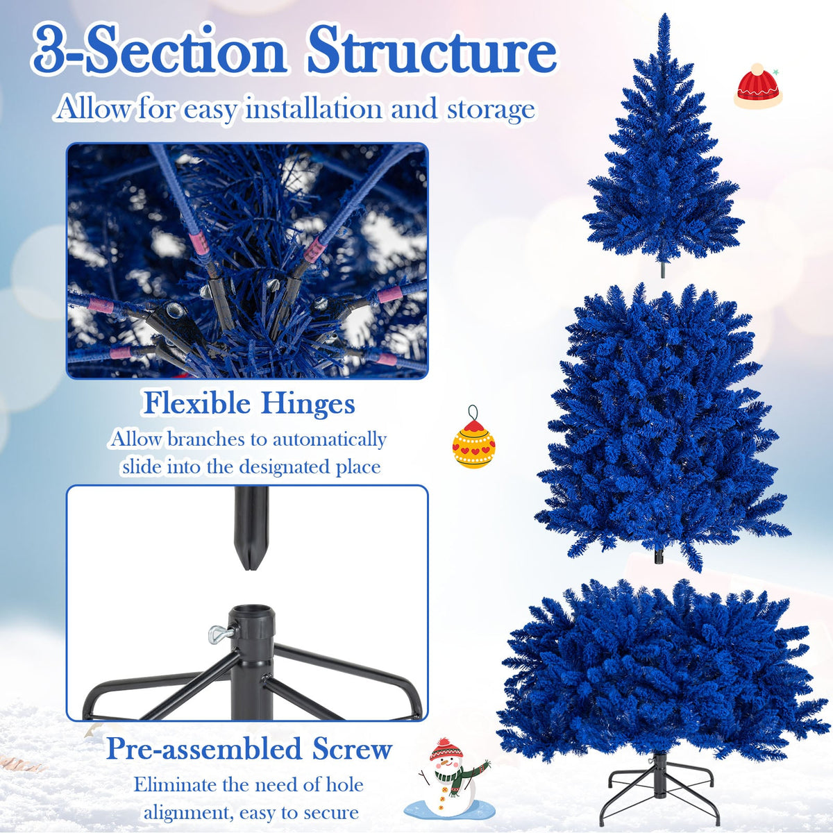 Pre-Lit Artificial Christmas Tree with 340 Blue LED Lights and 3 Modes-7 ft-Christmas Trees-DECOROLALA