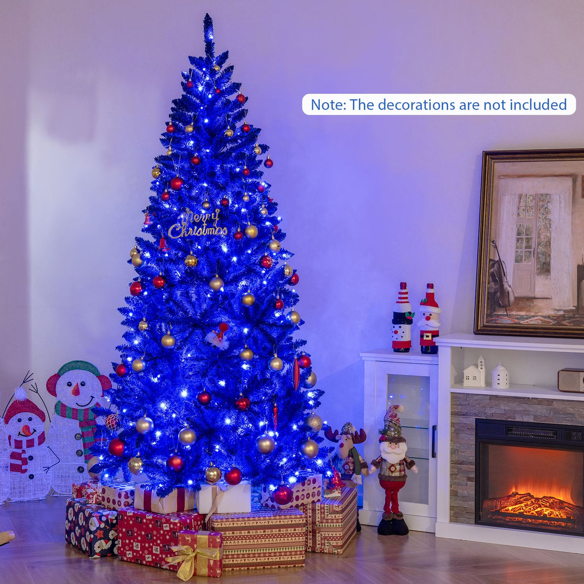 Pre-Lit Artificial Christmas Tree with 340 Blue LED Lights and 3 Modes-7 ft-Christmas Trees-DECOROLALA