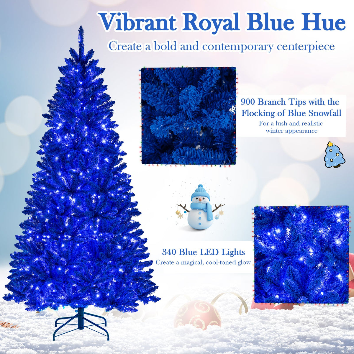 Pre-Lit Artificial Christmas Tree with 340 Blue LED Lights and 3 Modes-7 ft-Christmas Trees-DECOROLALA