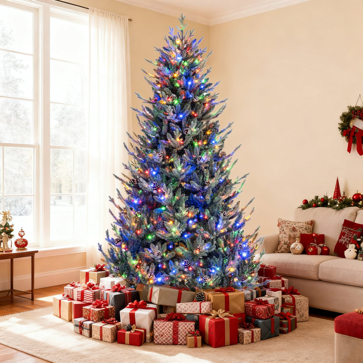 Pre-Lit Artificial Christmas Tree with Multicolored LED Lights-L-Christmas Trees-DECOROLALA